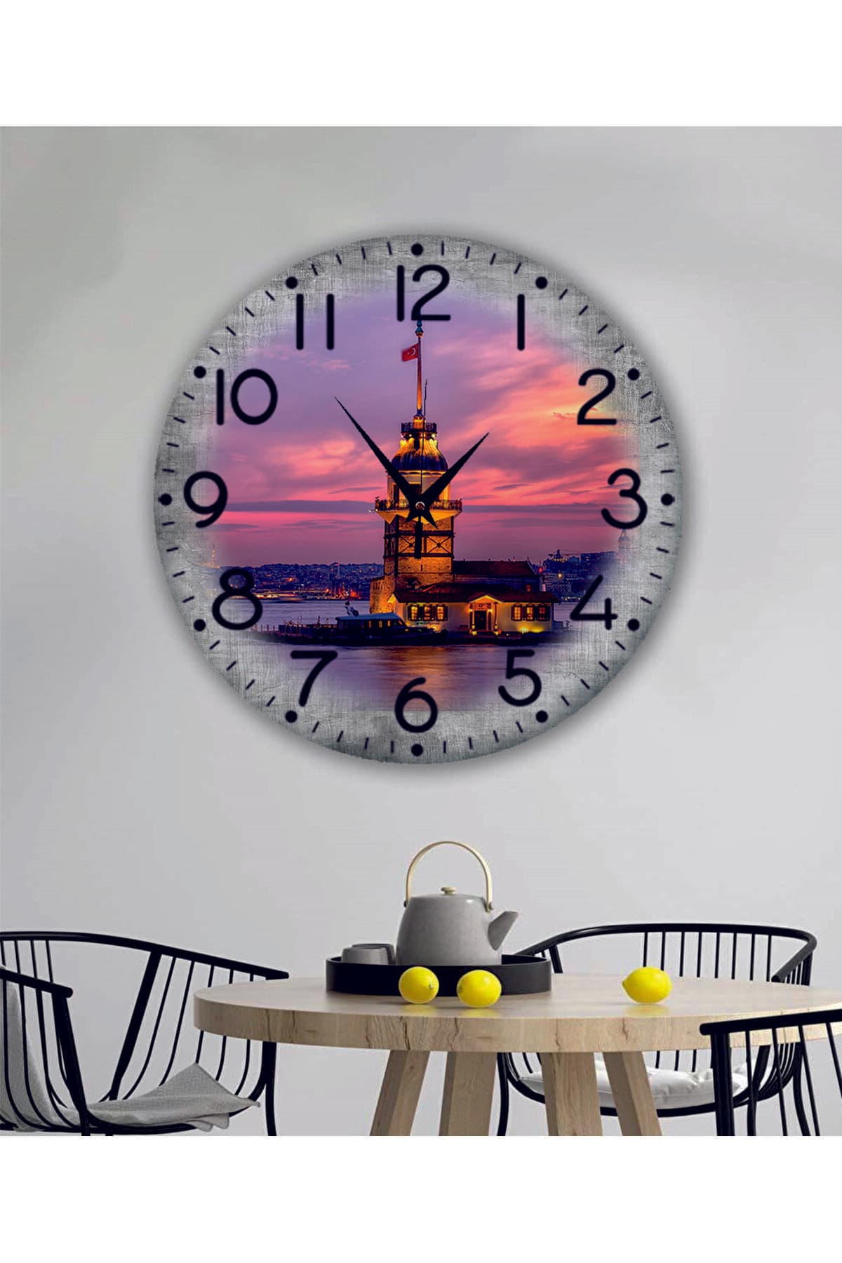 bilge Tasarım retro KIZ KULESİ Duvar Saati 40 x 40 CM