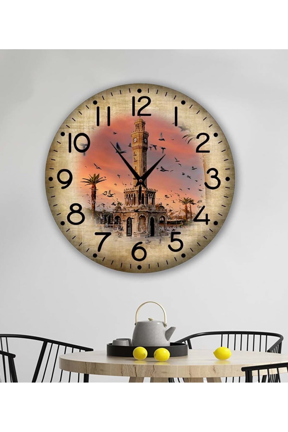bilge Tasarım retro İZMİR saat kulesi tasarımlı Duvar Saati 35 x 35 CM