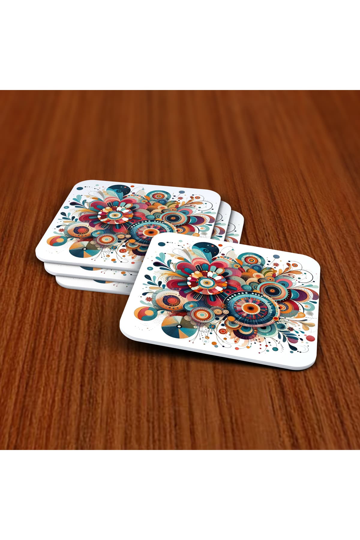 BİLGE tasarım Ahşap baskılı Bardak Altlığı 6 lı set Set STAND HEDİYELİ