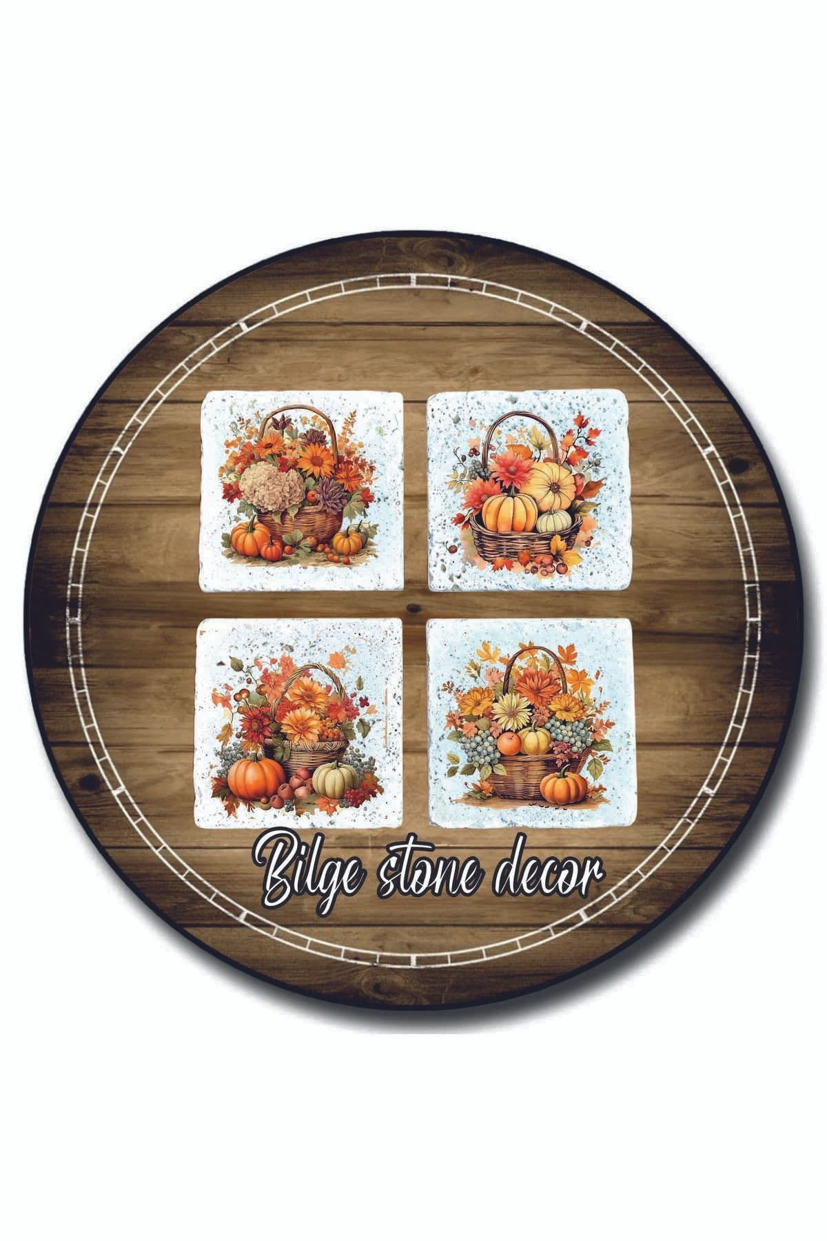 bilge tasarım Stone Decor Taş Bardak Altlığı 4'lü Set 10x10x1 Cm desenli