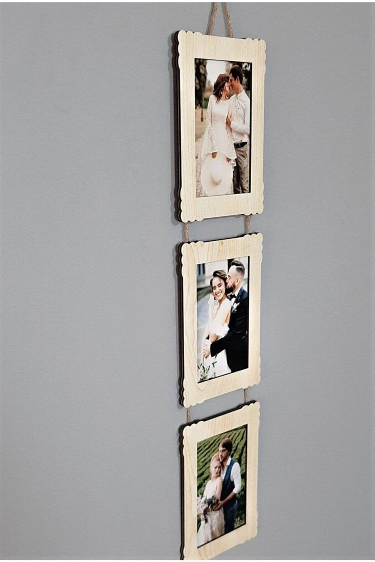 Bilge Ahşap 3'lü 10x15 Cm Hasır Ipli Fotoğraf Askılık Dikey- Akçaagaç - Detay