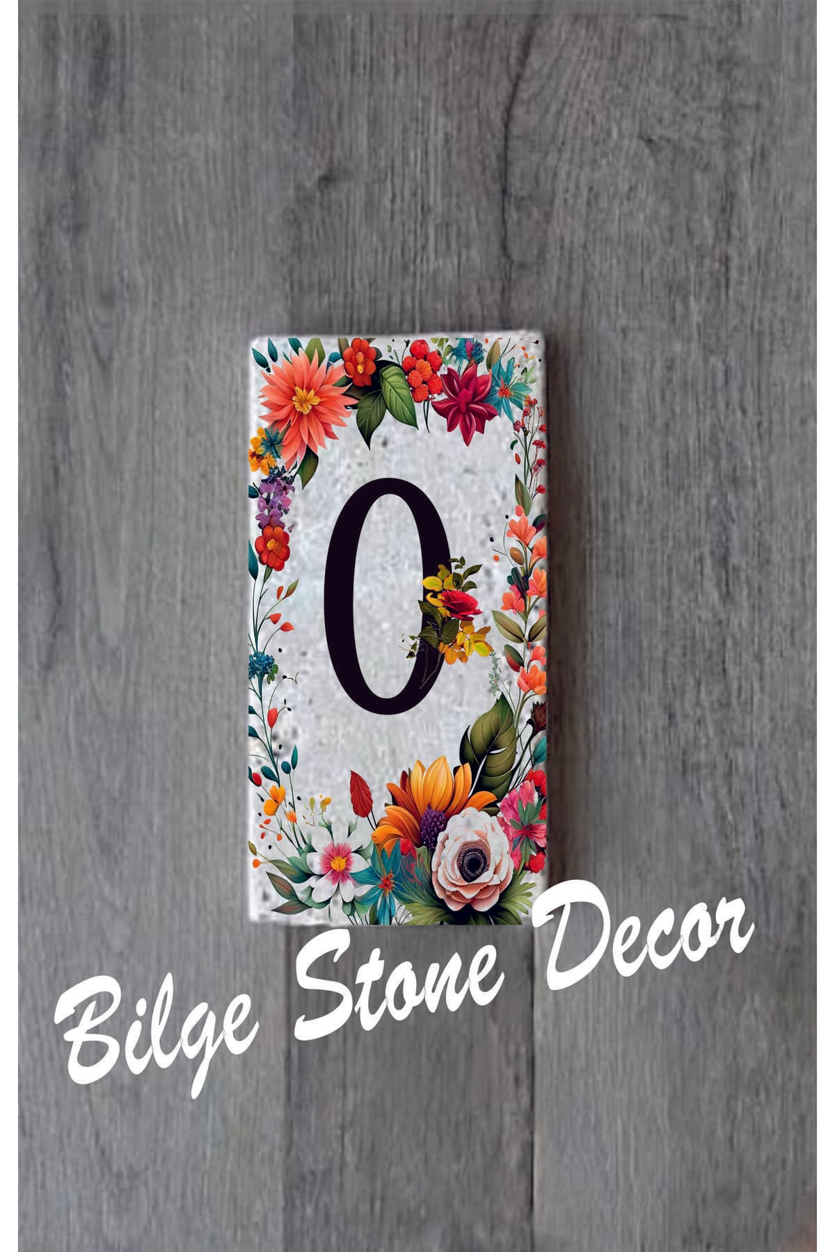 Bilge Stone Decor Doğal Taş Kapı Numarası, Uv Baskılı Kapı Numarası 7,5x15cm - Numara 0