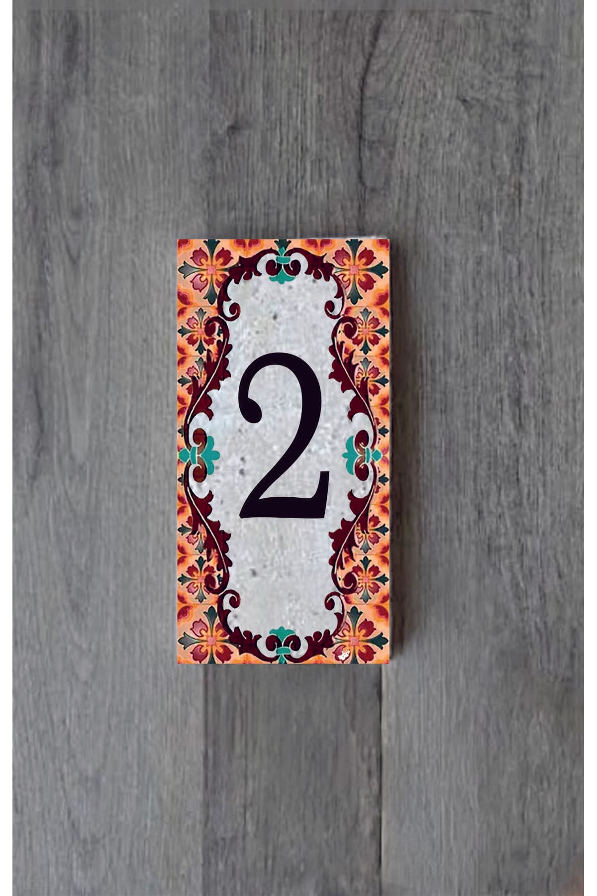 Bilge Stone Decor Doğal Taş Kapı Numarası, Uv Baskılı Kapı Numarası 7,5x15cm - Numara 2