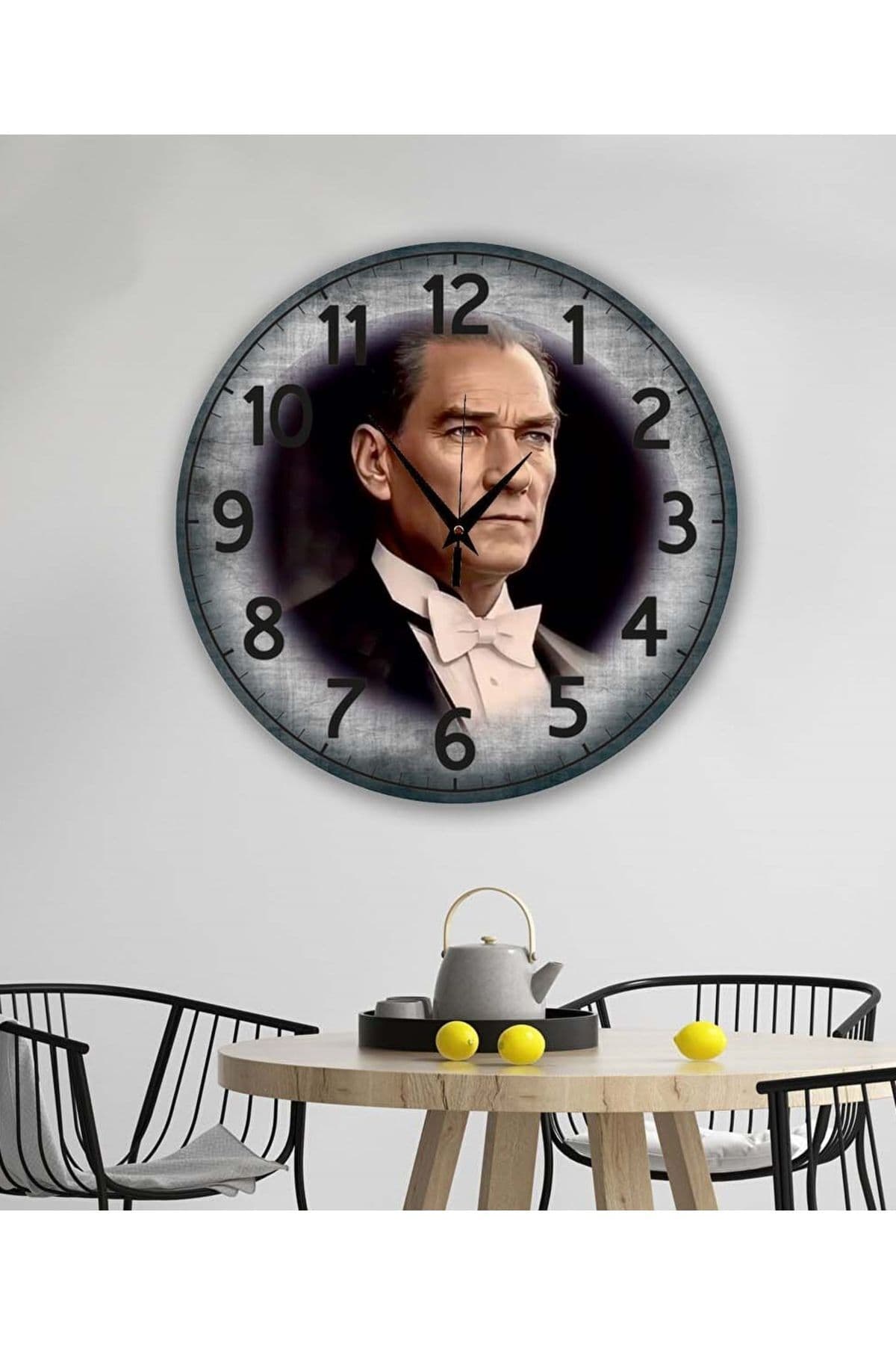 bilge Tasarım retro ATATÜRK temalı Duvar Saati 35 x 35 CM