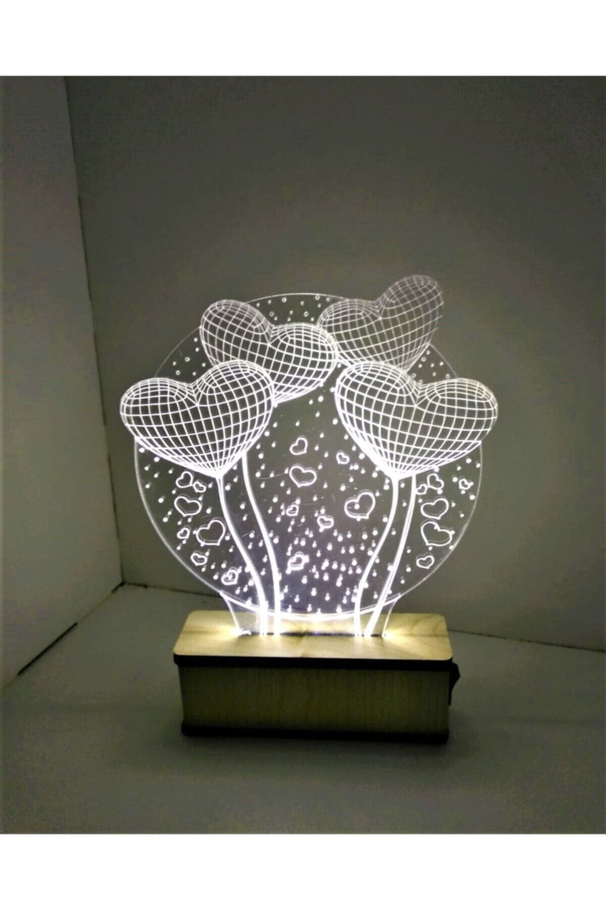3d Led Gece Lambası Sevgiliye Hediye Masa Lambası Kalpli