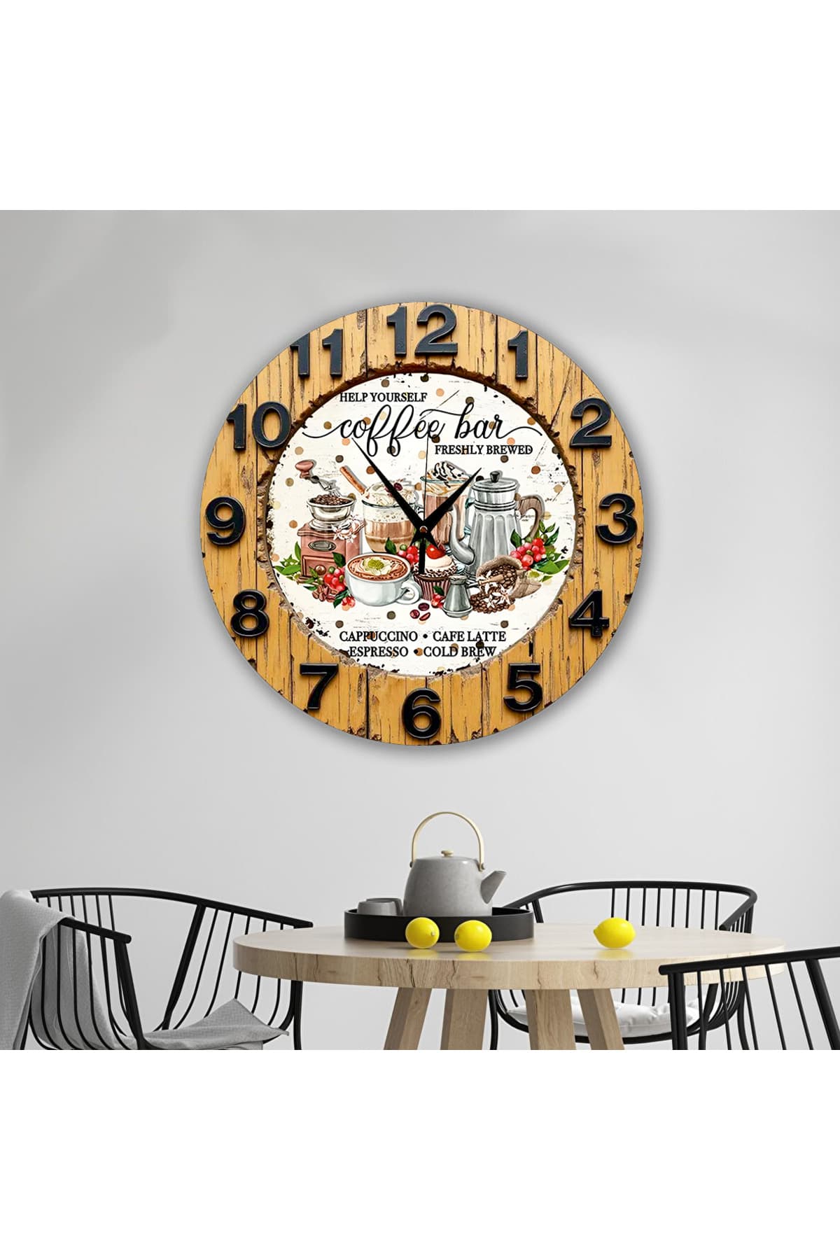 bilge Tasarım 2D GÖRÜNÜMLÜ BASKILI mutfak (kitchen) Duvar Saati 35 x 35CM