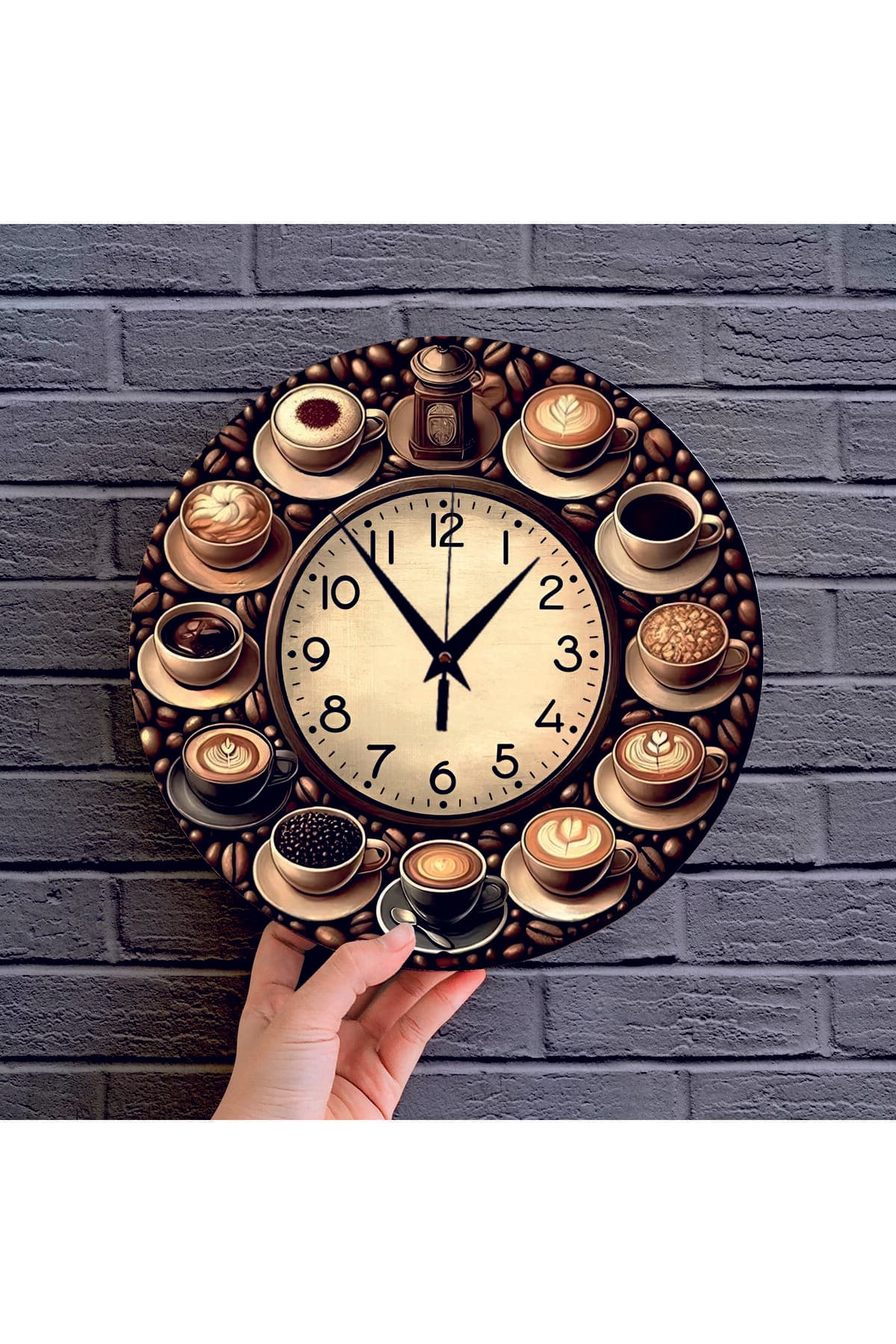 bilge Tasarım 2D GÖRÜNÜMLÜ BASKILI mutfak (kitchen) kahve temalı Duvar Saati 35 x 35CM