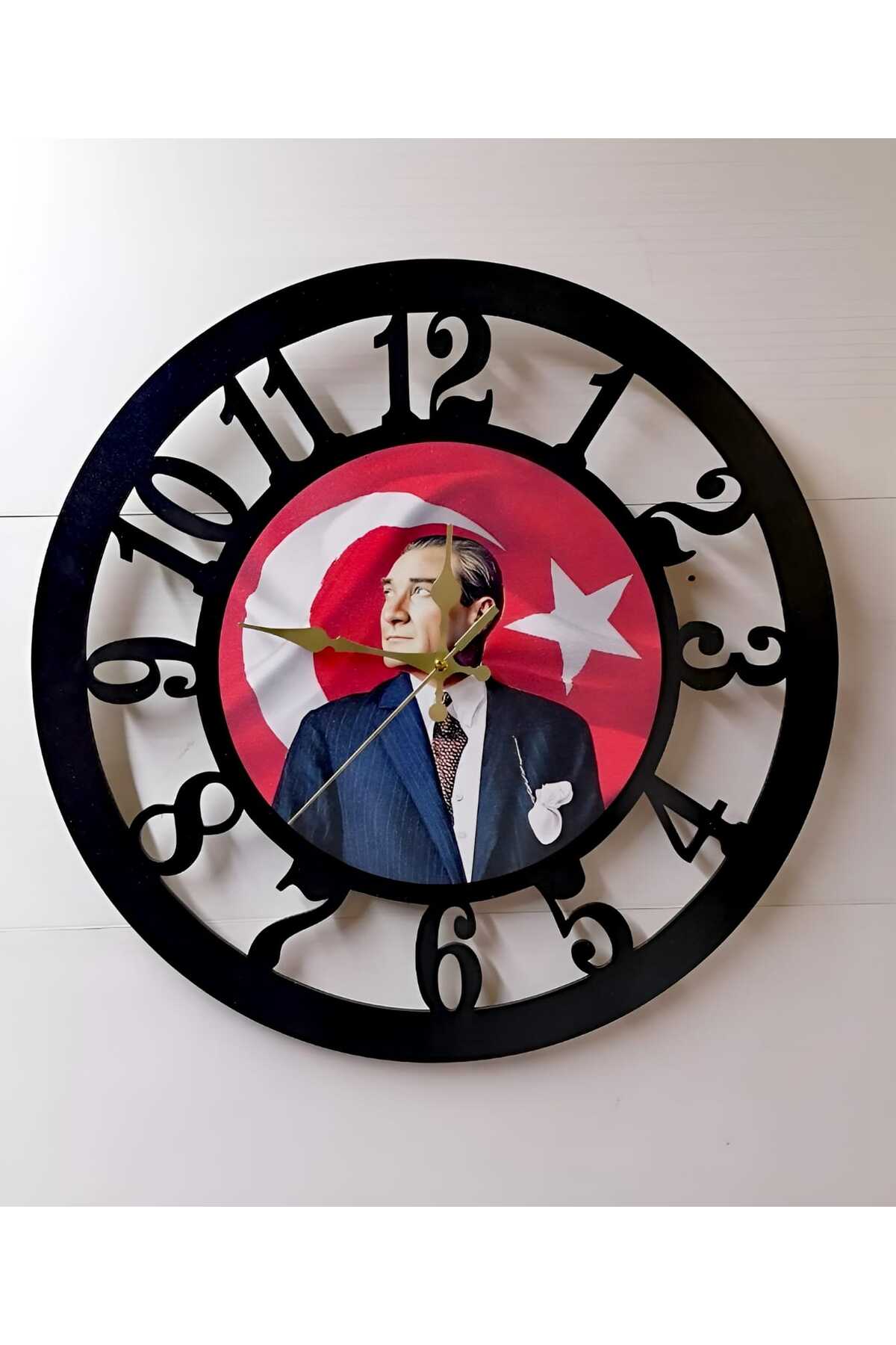 Bilge Duvar Saati, Atatürk Detaylı Dekoratif Ahşap Duvar Saati