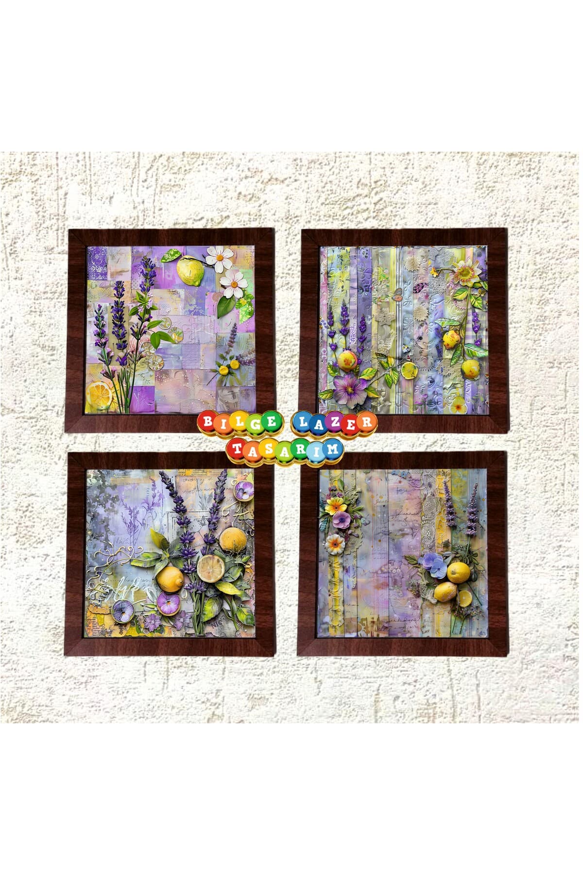 Ahşap Çerçeveli 4 Adet 20X20cm DÜZ RESİM TABLO