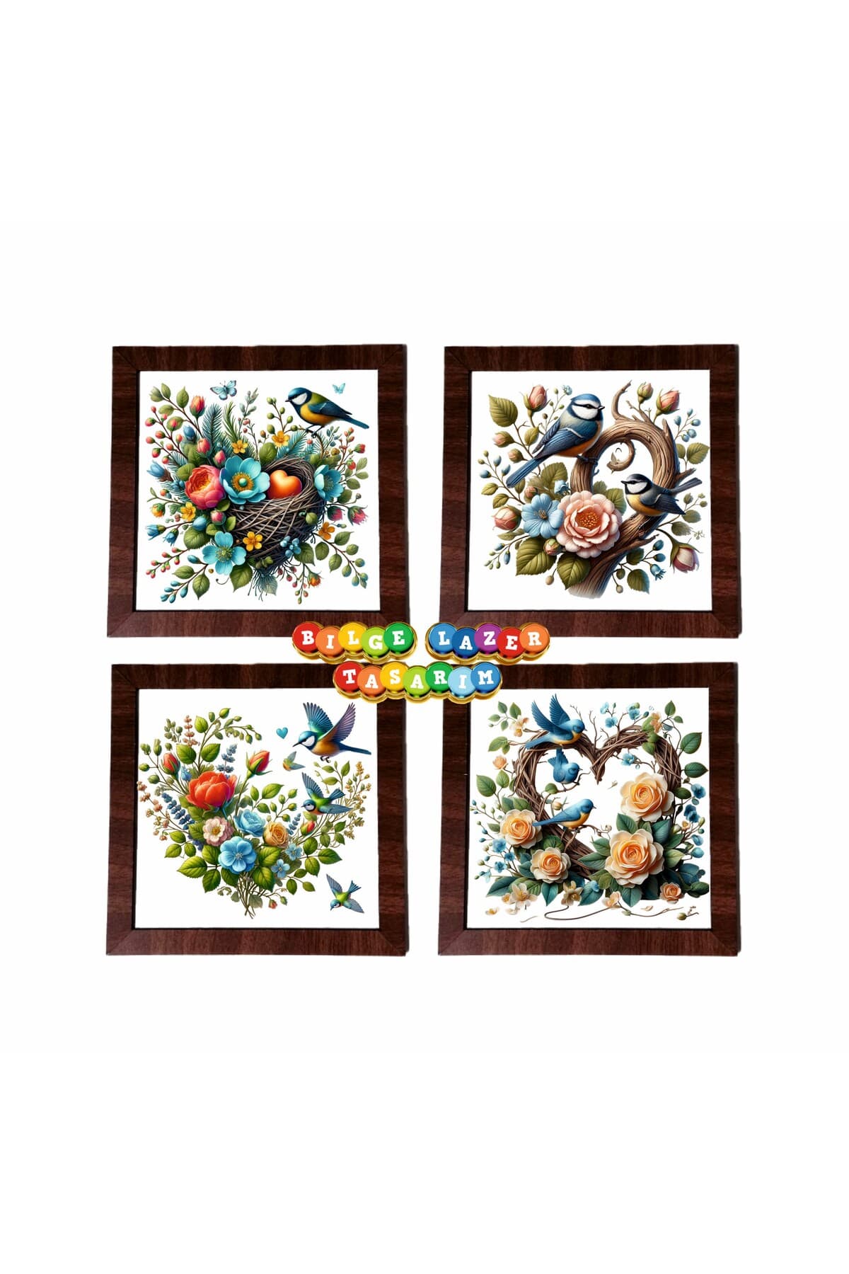 Ahşap Çerçeveli 4 Adet 20X20cm DÜZ RESİM TABLO