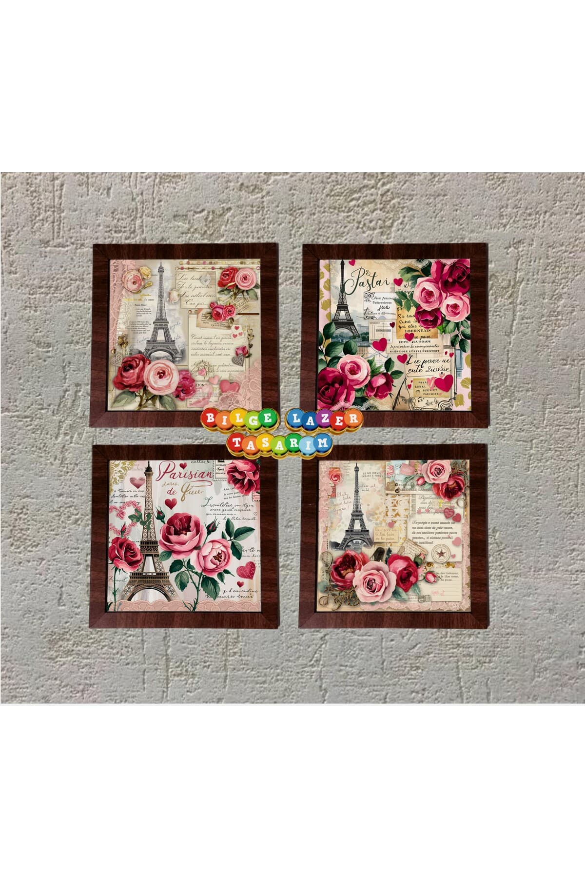 Ahşap Çerçeveli 4 Adet 20X20cm DÜZ RESİM TABLO