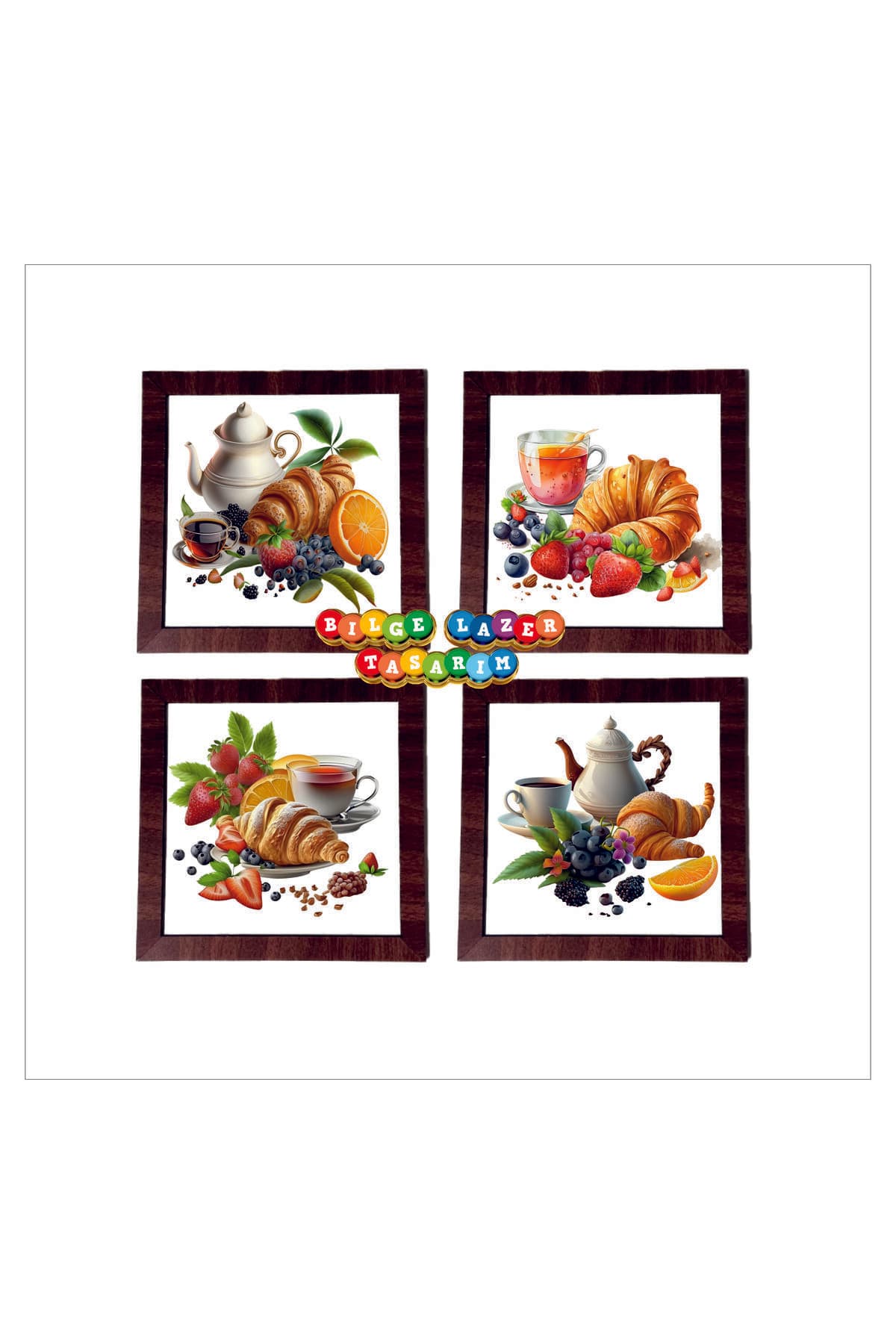 Ahşap Çerçeveli 4 Adet 20X20cm DÜZ RESİM TABLO