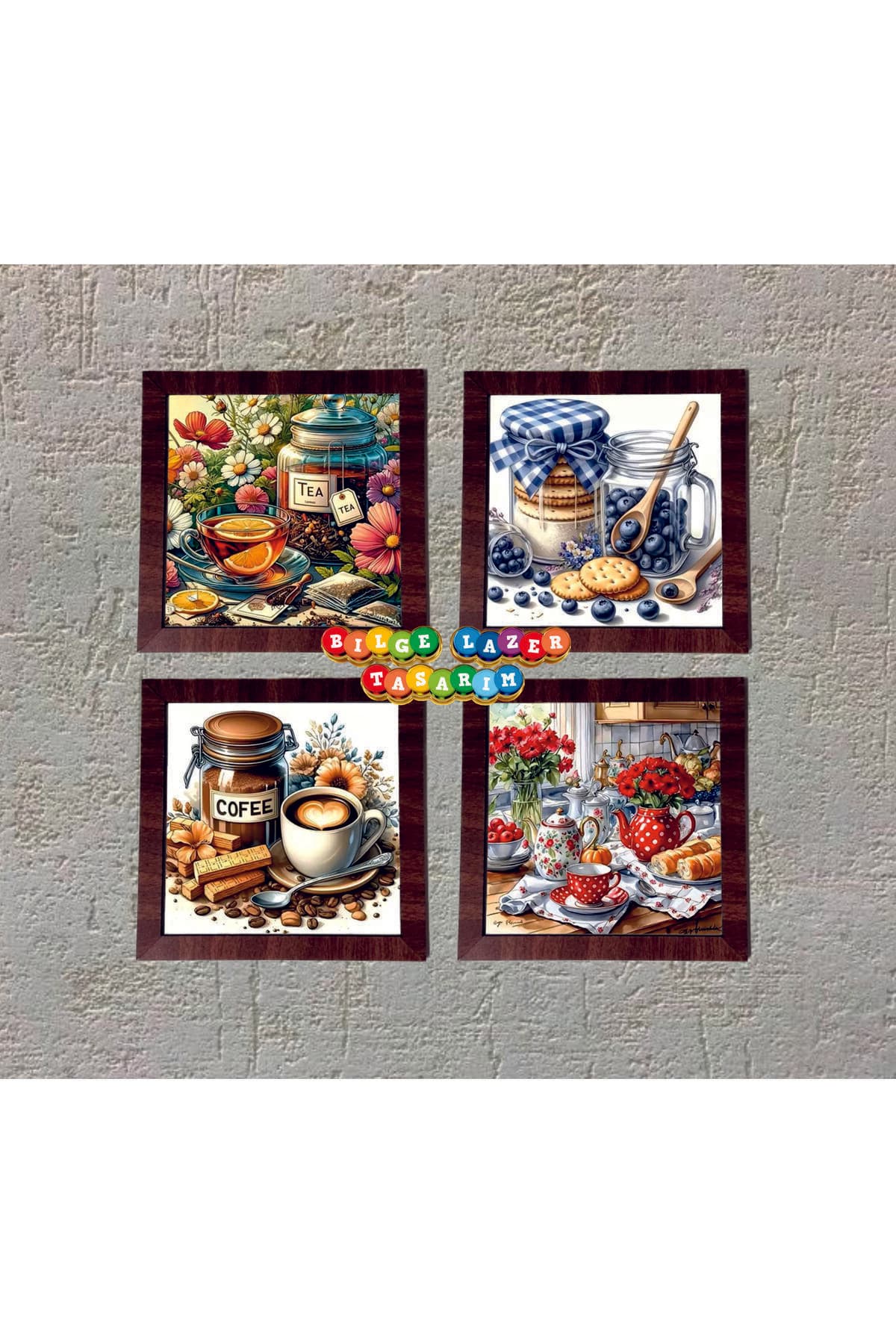 Ahşap Çerçeveli 4 Adet 20X20cm DÜZ RESİM TABLO