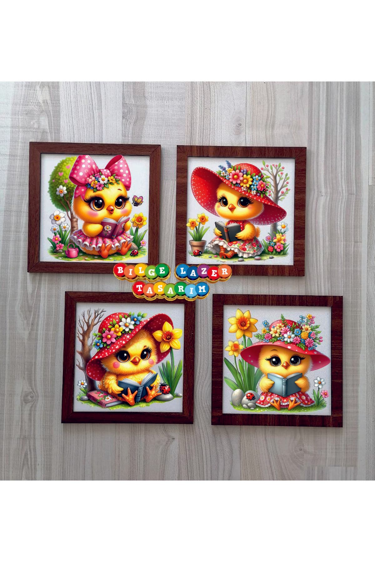 Ahşap Çerçeveli 4 Adet 20X20cm DÜZ RESİM TABLO