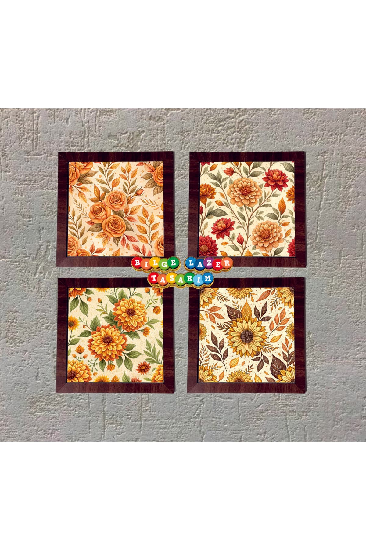 Ahşap Çerçeveli 4 Adet 20X20cm DÜZ RESİM TABLO