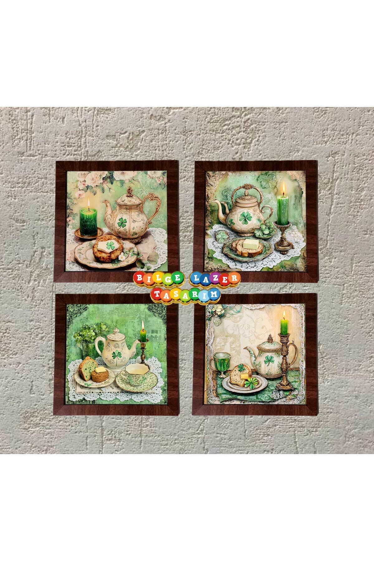 Ahşap Çerçeveli 4 Adet 20X20cm DÜZ RESİM TABLO