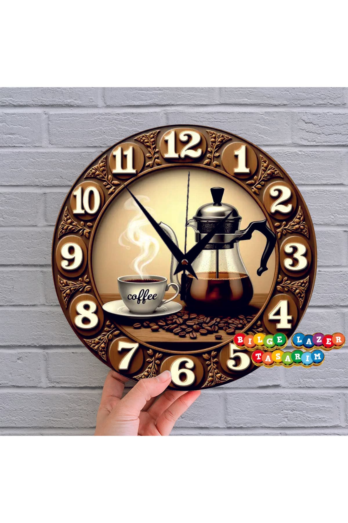 Bilge Ahşap RETRO TASARIM 2D görünümlü ( kabartma degildir)Dekoratif mutfak duvar Saati