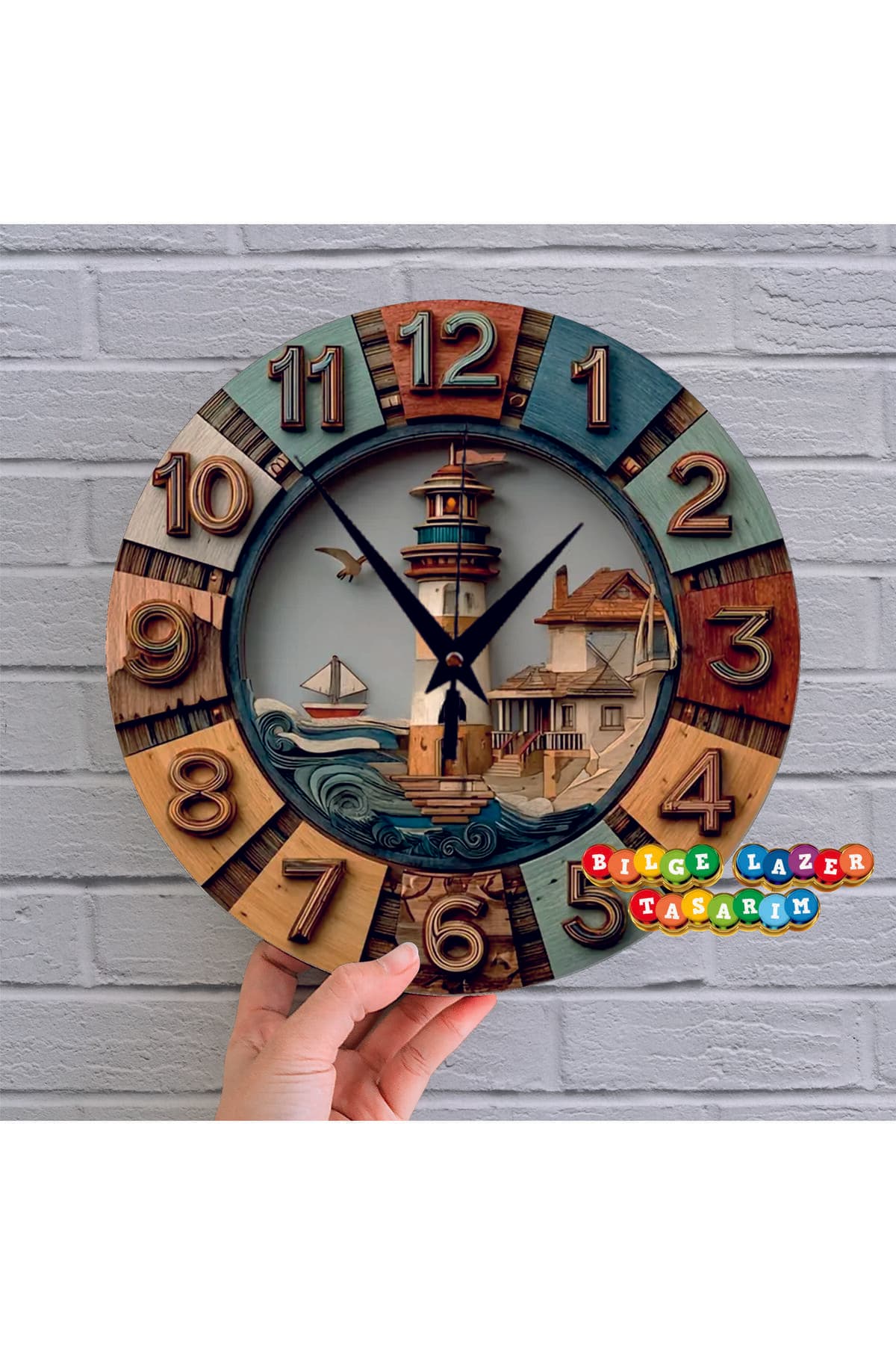Bilge Ahşap RETRO TASARIM 2D görünümlü ( kabartma degildir) Dekoratif duvar Saati