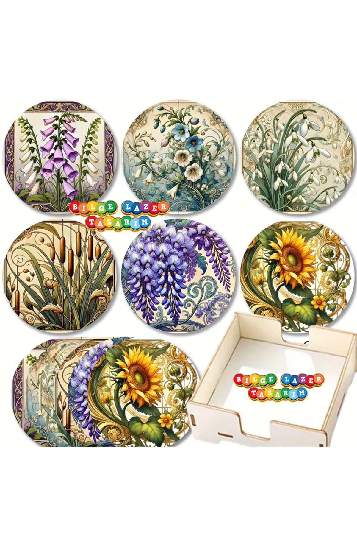 BİLGE tasarım Ahşap Bardak Altlığı - 6 lı set Set AHŞAP ÖZEL TASARIM KUTULU