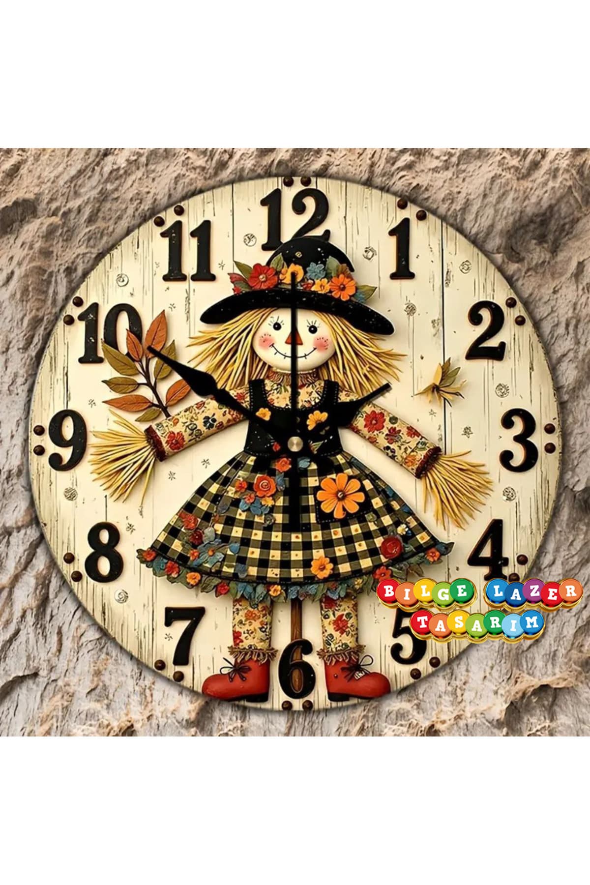 Bilge Ahşap RETRO TASARIM Dekoratif duvar Saati dijital uv baskı
