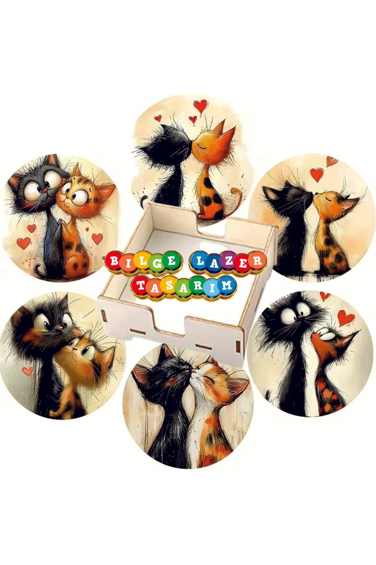 BİLGE tasarım Ahşap Bardak Altlığı - 6 lı set Set AHŞAP ÖZEL TASARIM KUTULU