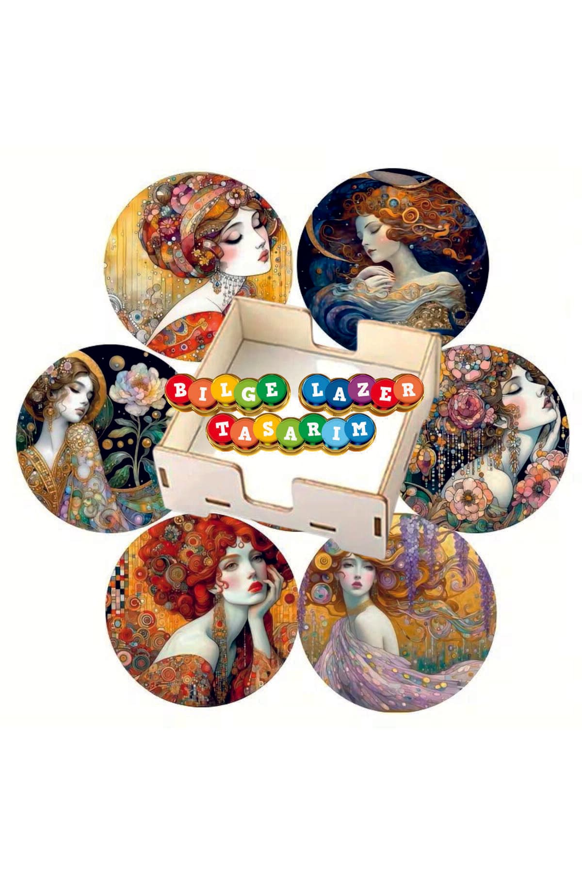 BİLGE tasarım Ahşap Bardak Altlığı - 6 lı set Set AHŞAP ÖZEL TASARIM KUTULU