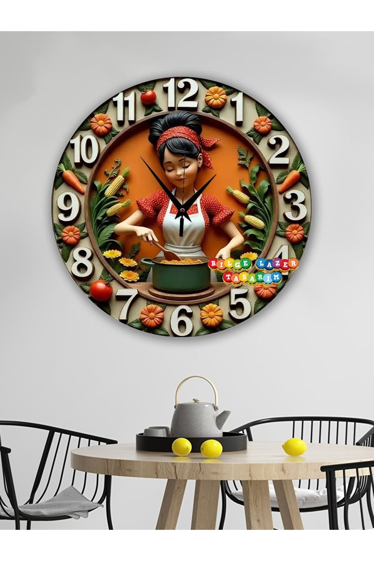Bilge Ahşap RETRO TASARIM Dekoratif duvar Saati 2 D görünümlü ( kabartma degildir dijital uv baskı )