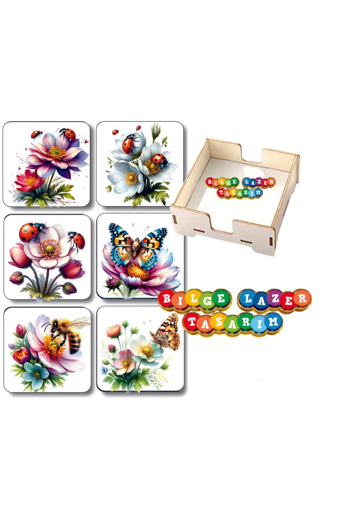 BİLGE tasarım SEVGİLİYE Ahşap Bardak Altlığı - 6 lı set Set AHŞAP ÖZEL TASARIM KUTULU