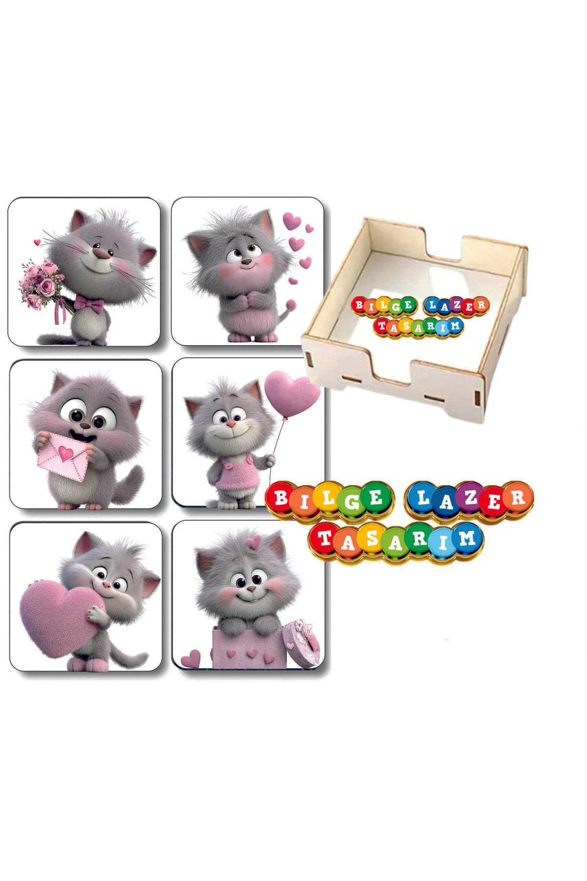 BİLGE tasarım sevgiliye Ahşap Bardak Altlığı - 6 lı set Set AHŞAP ÖZEL TASARIM KUTULU