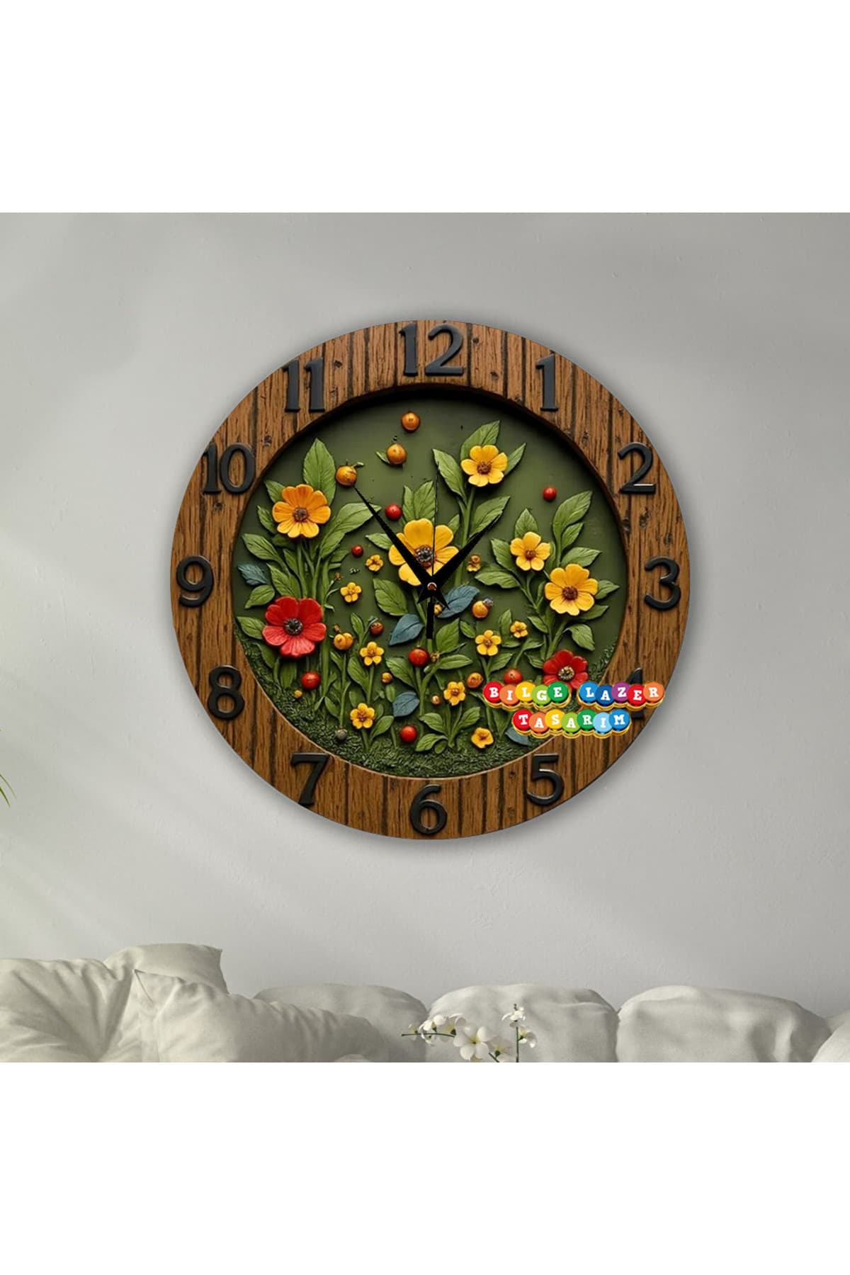 Bilge Ahşap RETRO TASARIM Dekoratif duvar Saati 2 D görünümlü ( kabartma degildir dijital uv baskı )