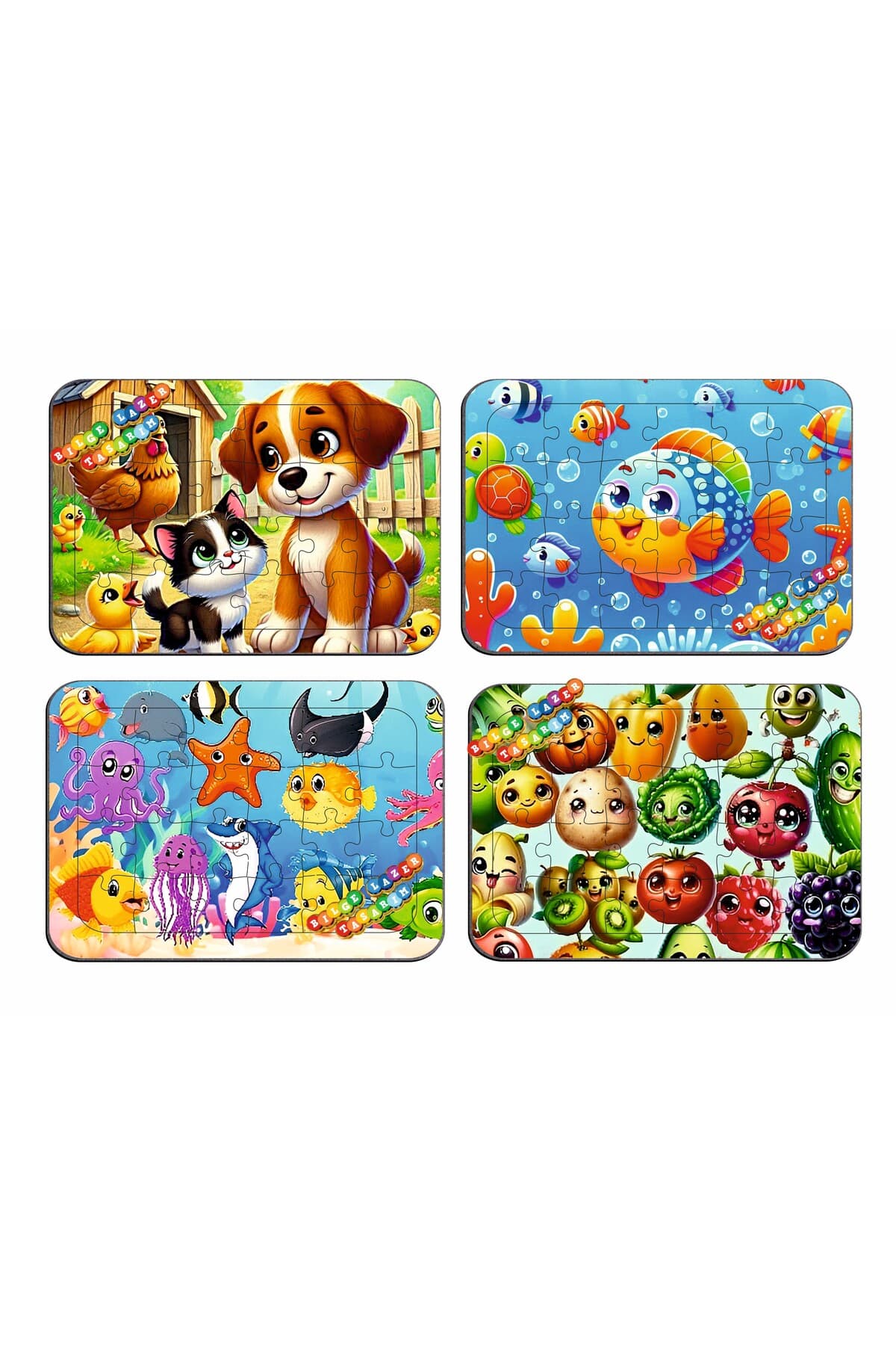 Çocuklar İçin Eğitici ve Öğretici Ahşap Renkli Puzzle 4lü Set 11 - Detay