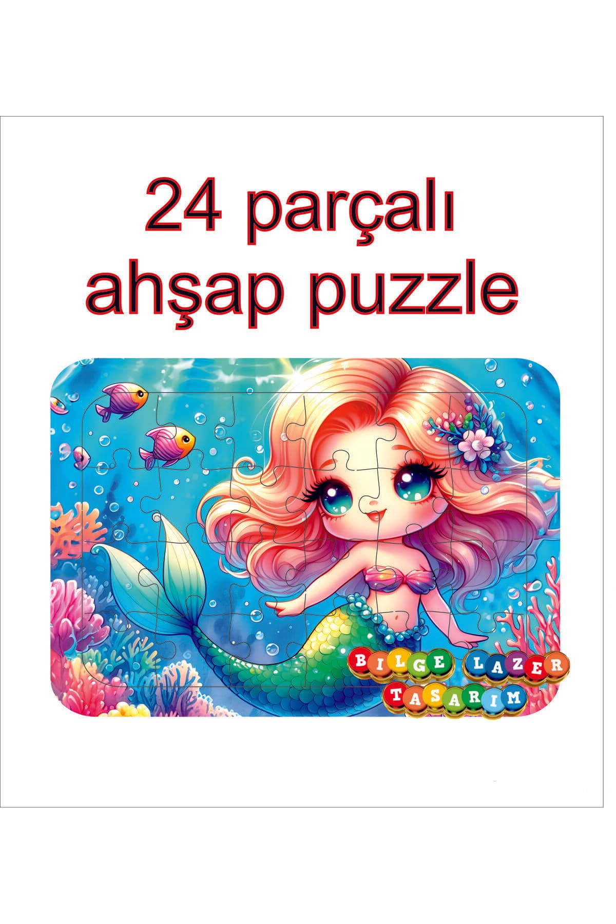 Çocuklar İçin Eğitici ve Öğretici Ahşap Renkli Puzzle ( 24 parçalı )