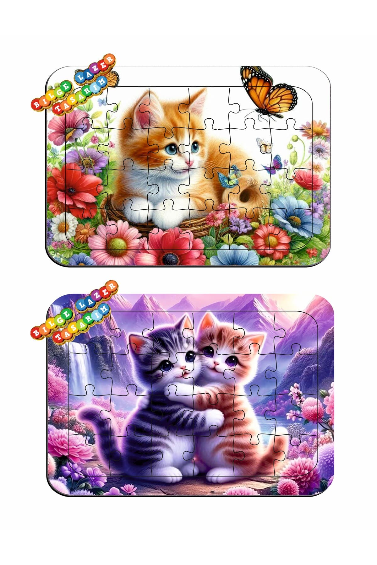 Çocuklar İçin Eğitici ve Öğretici Ahşap Renkli Puzzle 2 li Set (24 parçalı) - Detay