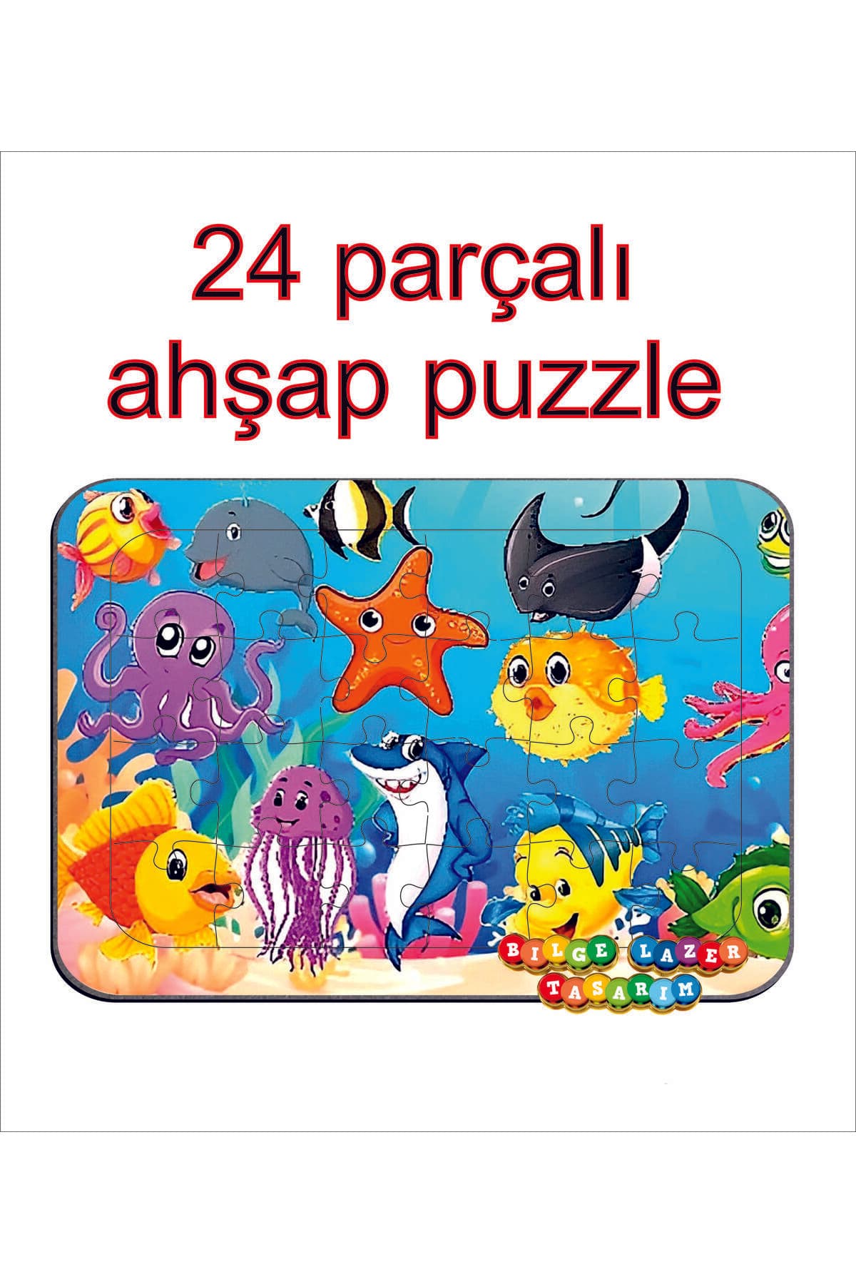Çocuklar İçin Eğitici ve Öğretici Ahşap Renkli Puzzle ( 24 parçalı )