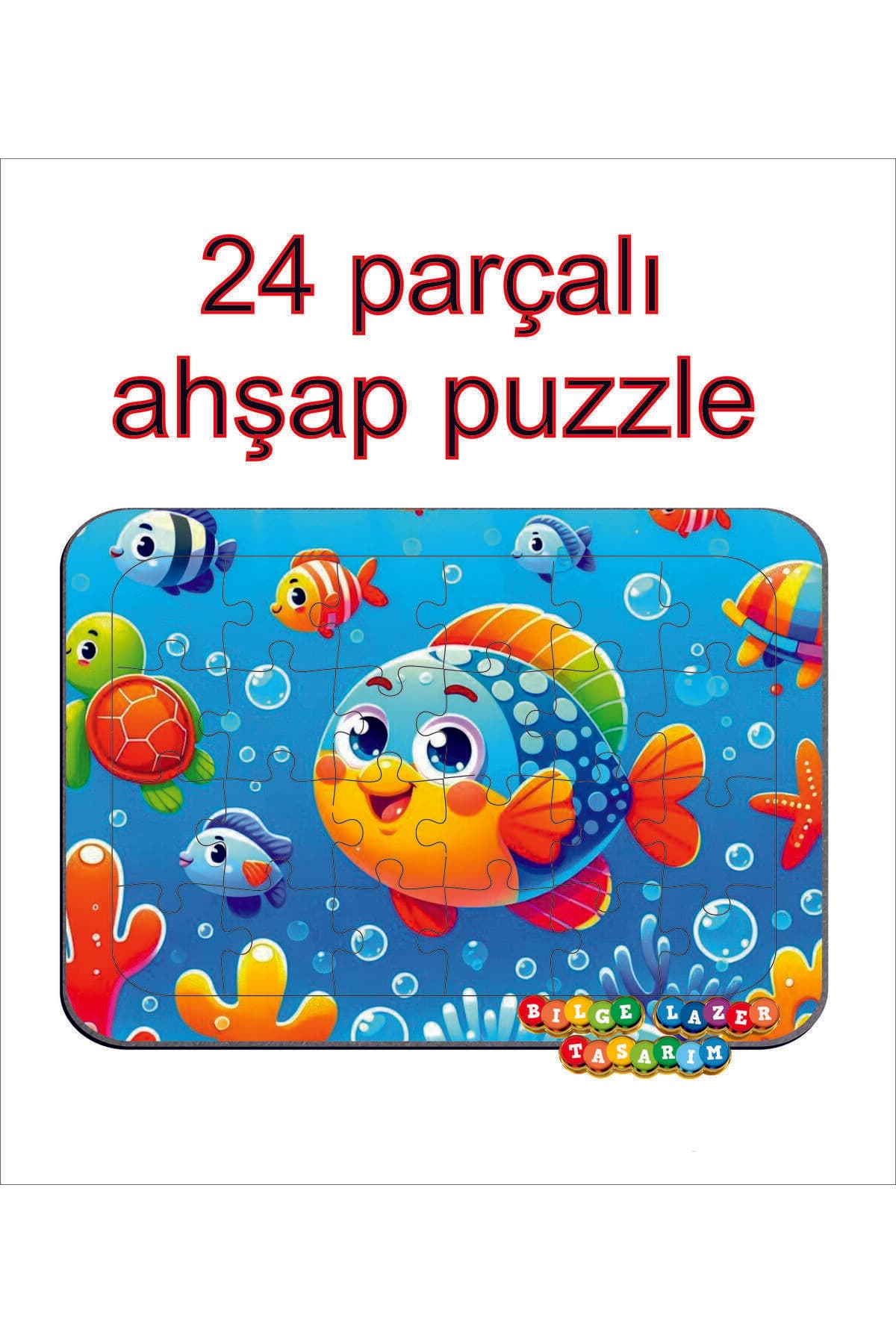 Çocuklar İçin Eğitici ve Öğretici Ahşap Renkli Puzzle ( 24 parçalı )