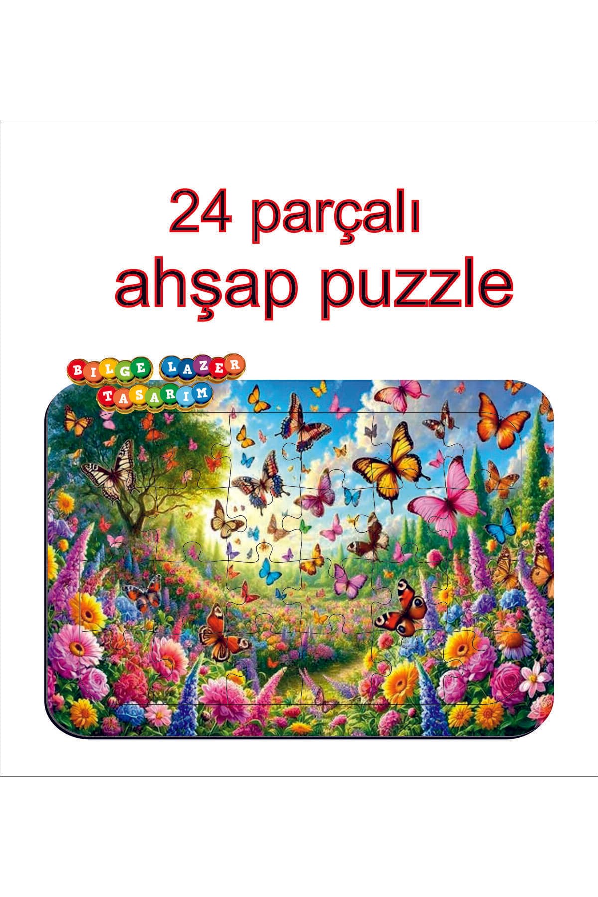 Çocuklar İçin Eğitici ve Öğretici Ahşap Renkli Puzzle ( 24 parçalı )