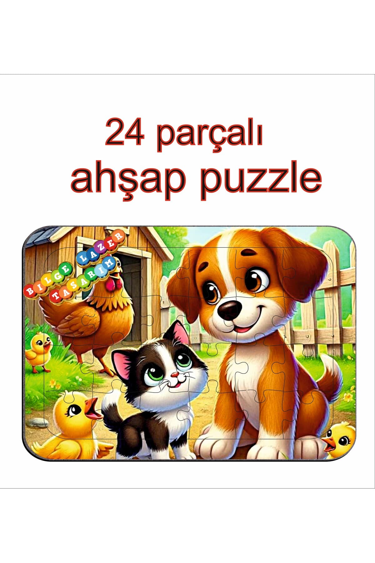 Çocuklar İçin Eğitici ve Öğretici Ahşap Renkli Puzzle ( 24 parçalı )