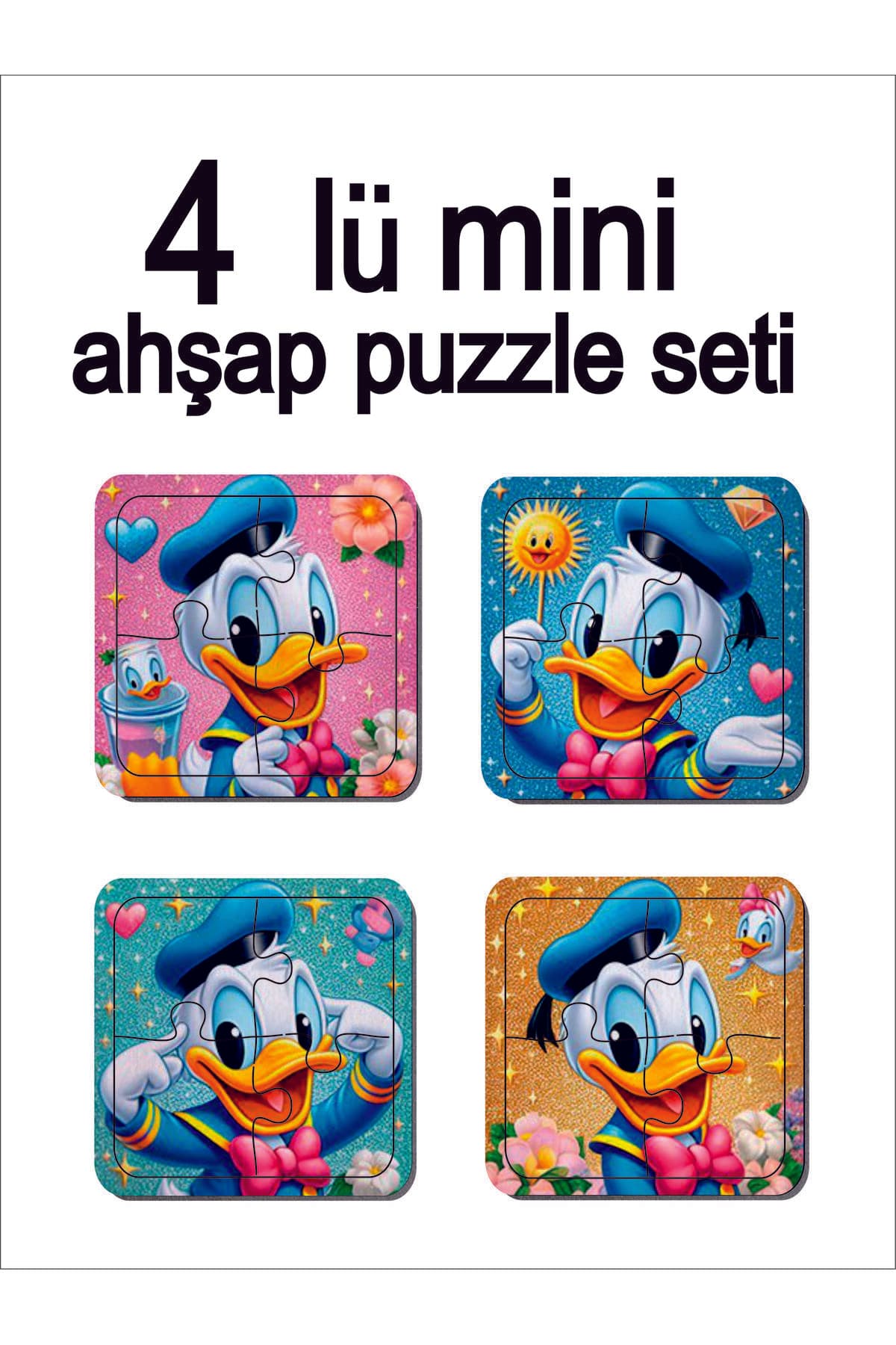 Çocuklar Için Eğitici Ve Öğretici Ahşap 4 Parçalı Hayvanlar Mini Puzzle Set 4 lü Set