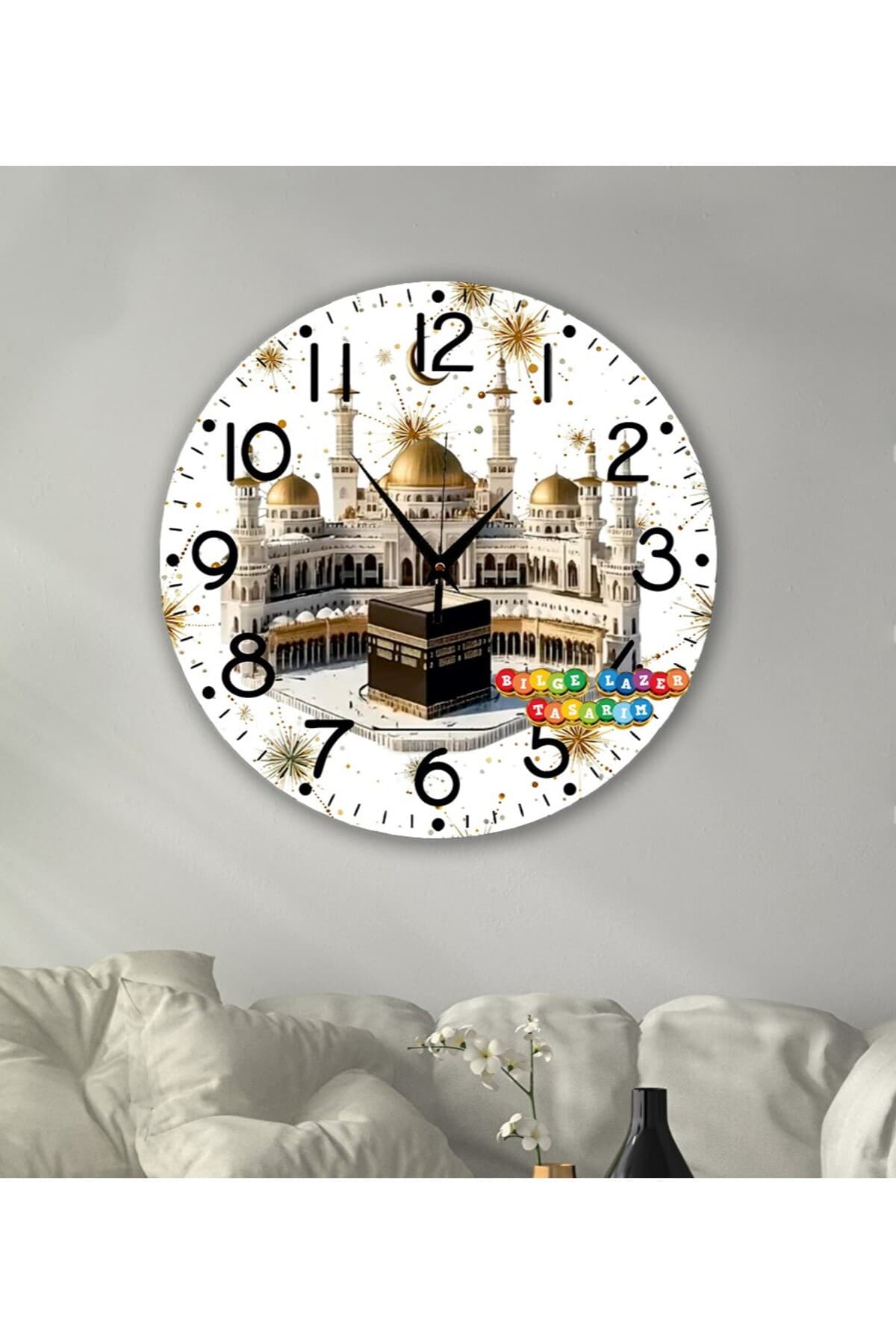 Bilge Ahşap RETRO TASARIM Dekoratif duvar Saati dijital uv baskı