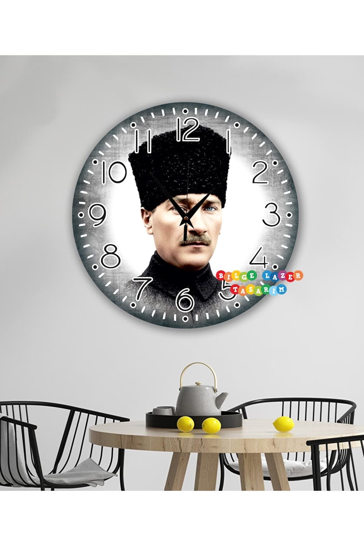 Ahşap Atatürk temalı RETRO TASARIM Dekoratif duvar Saati dijital uv baskı