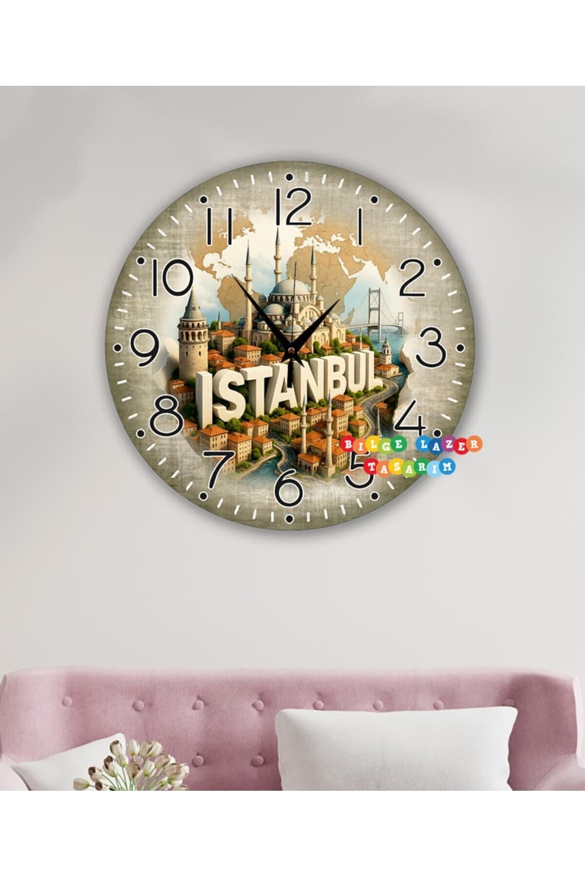 Bilge Ahşap RETRO TASARIM Dekoratif duvar Saati dijital uv baskı