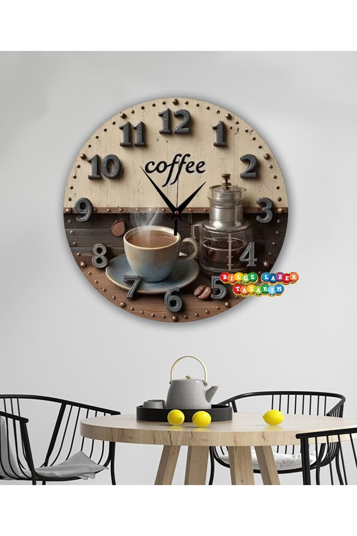 Bilge Ahşap RETRO TASARIM Dekoratif duvar Saati dijital uv baskı ( KABARTMA DEGİLDİR )