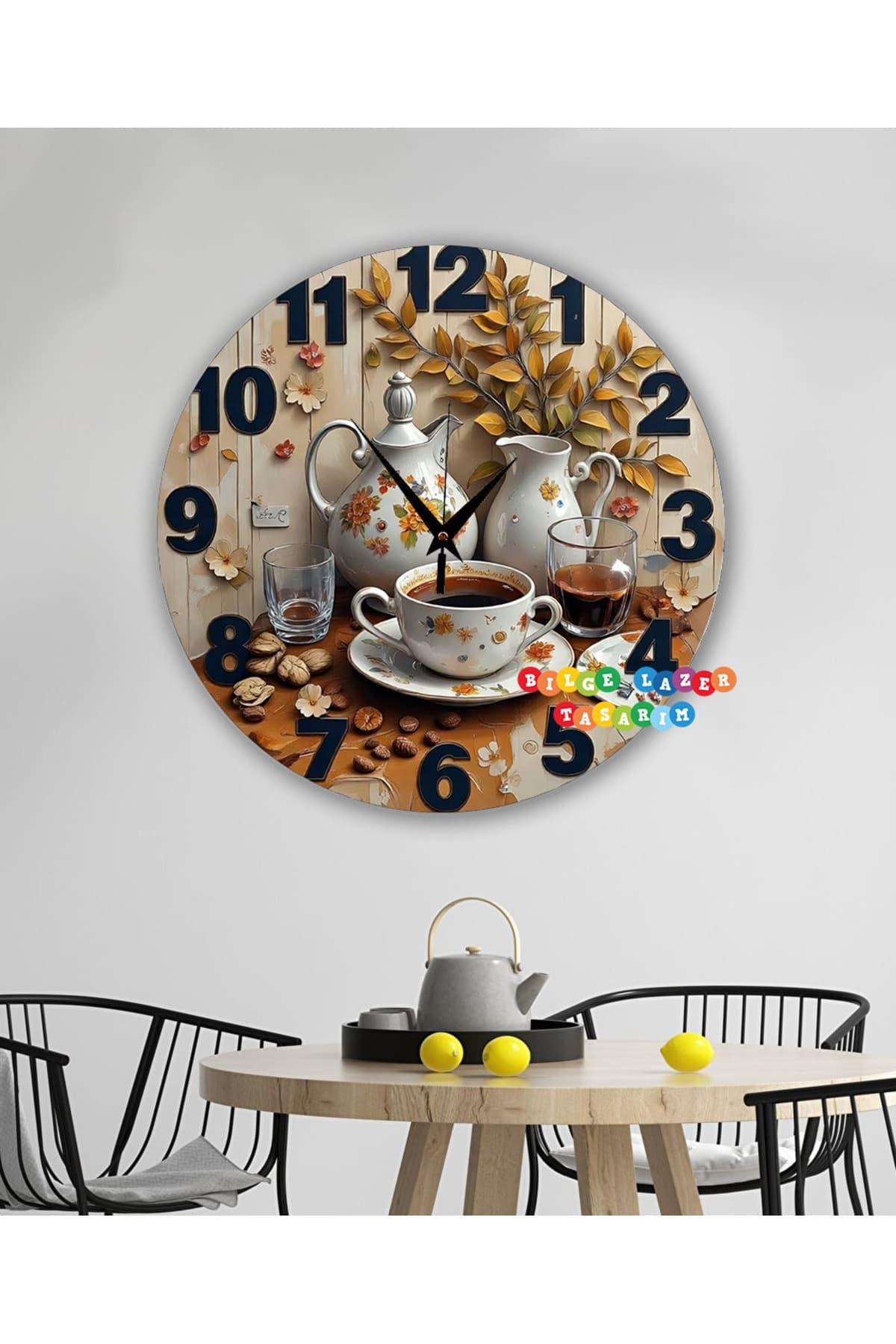 Bilge Ahşap RETRO TASARIM Dekoratif duvar Saati dijital uv baskı