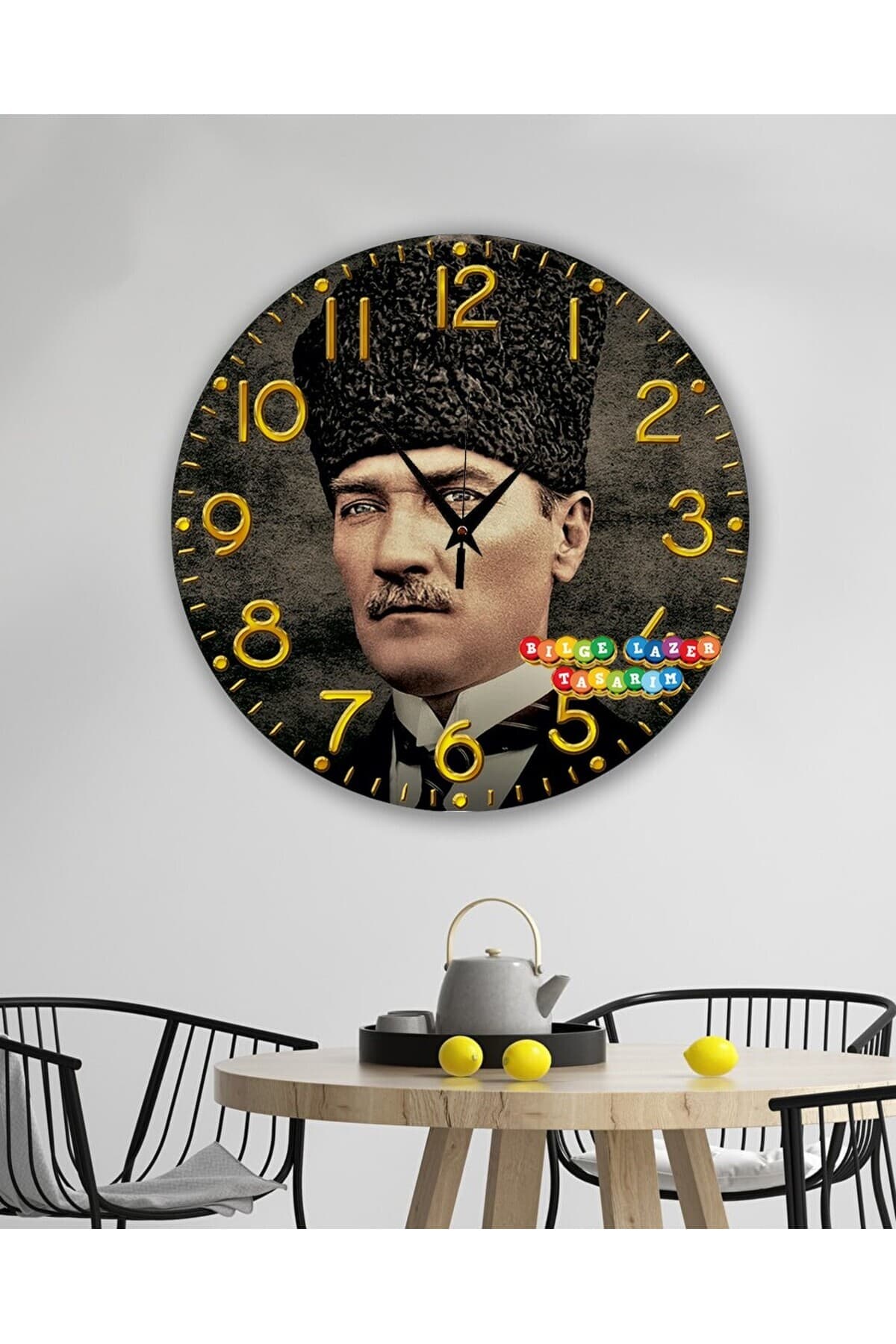 Ahşap Atatürk temalı RETRO TASARIM Dekoratif duvar Saati dijital uv baskı