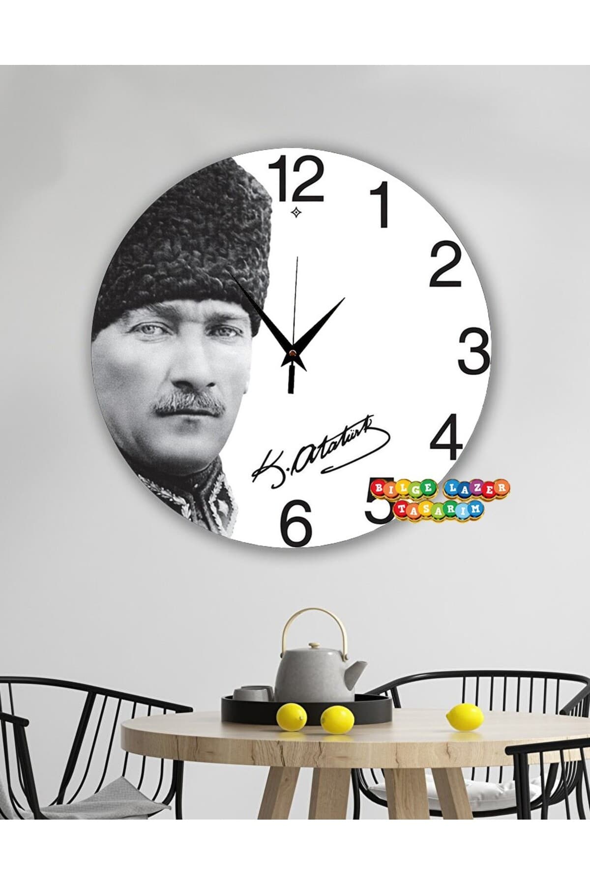 Ahşap Atatürk temalı RETRO TASARIM Dekoratif duvar Saati dijital uv baskı