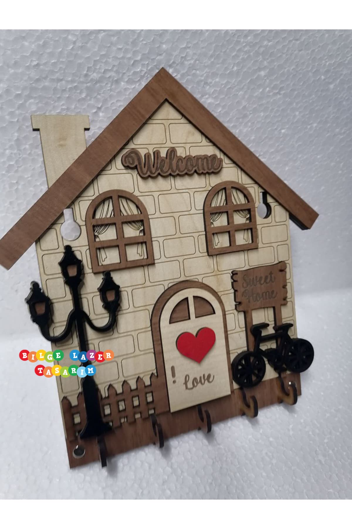 Duvar Askılı Anahtarlık Ev Hediyesi Dekoratif Anahtar Askısı 21 X 24 cm - Detay
