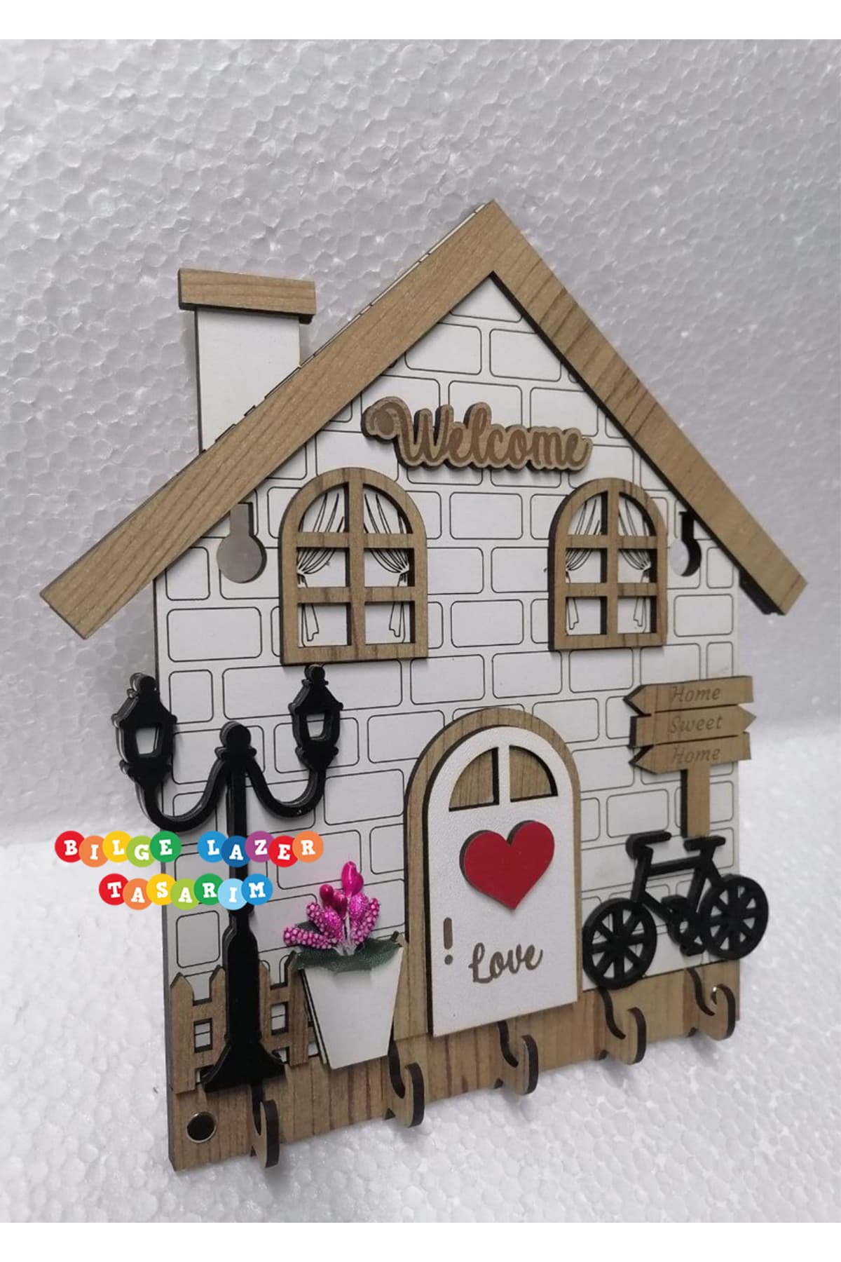 Duvar Askılı Anahtarlık Ev Hediyesi Dekoratif Anahtar Askısı 21 X 24 cm - Detay
