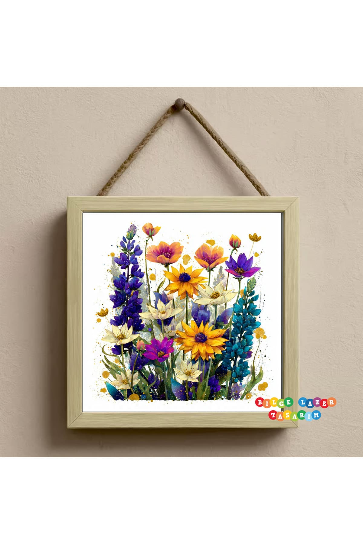 Modern Tasarım Ev Ofis İşyeri Dekorasyon duvar tablosu ahşap çerçeveli halat detaylı ( 20 x 20 cm )
