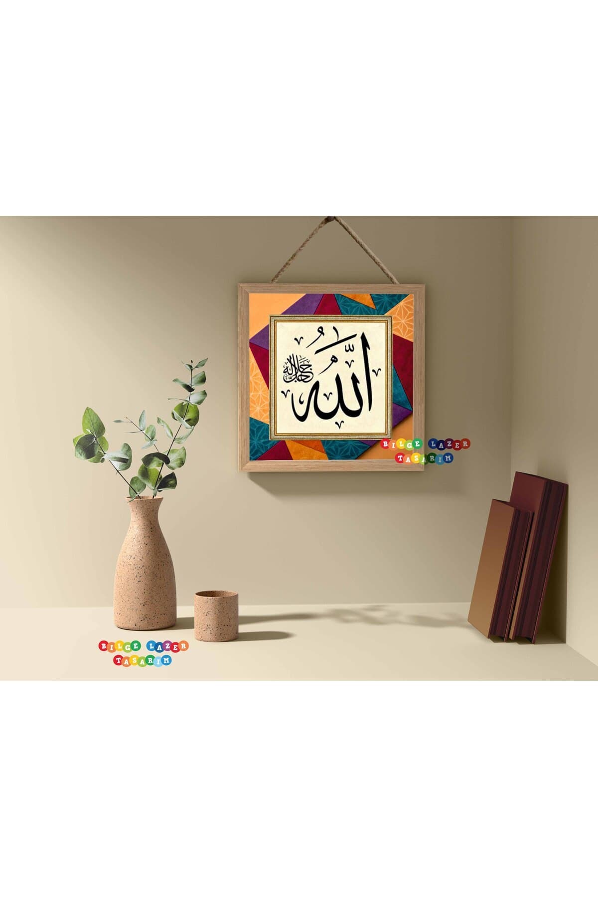 Modern Tasarım Ev Ofis İşyeri Dekorasyon duvar tablosu ahşap çerçeveli halat detaylı ( 20 x 20 cm ) - Detay