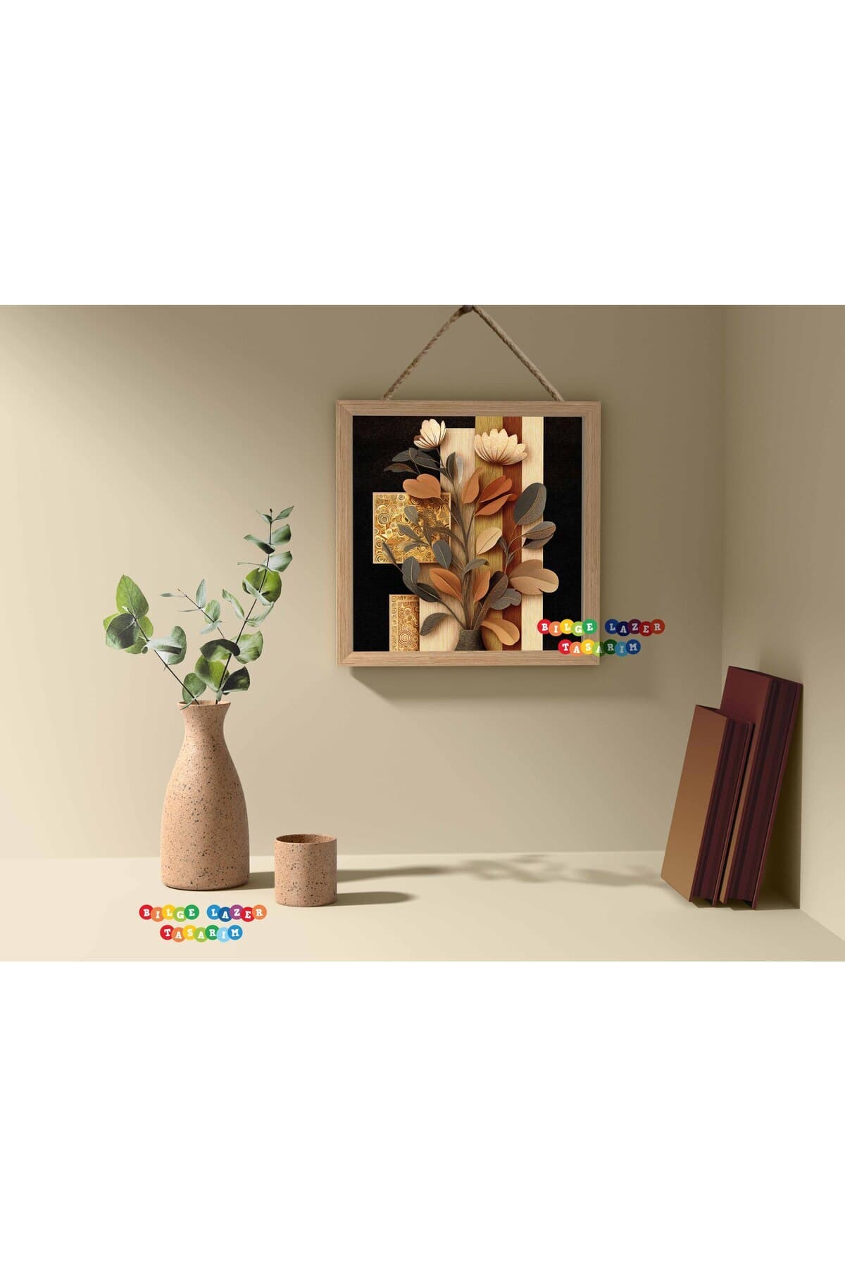 Modern Tasarım Ev Ofis İşyeri Dekorasyon duvar tablosu ahşap çerçeveli halat detaylı ( 20 x 20 cm )